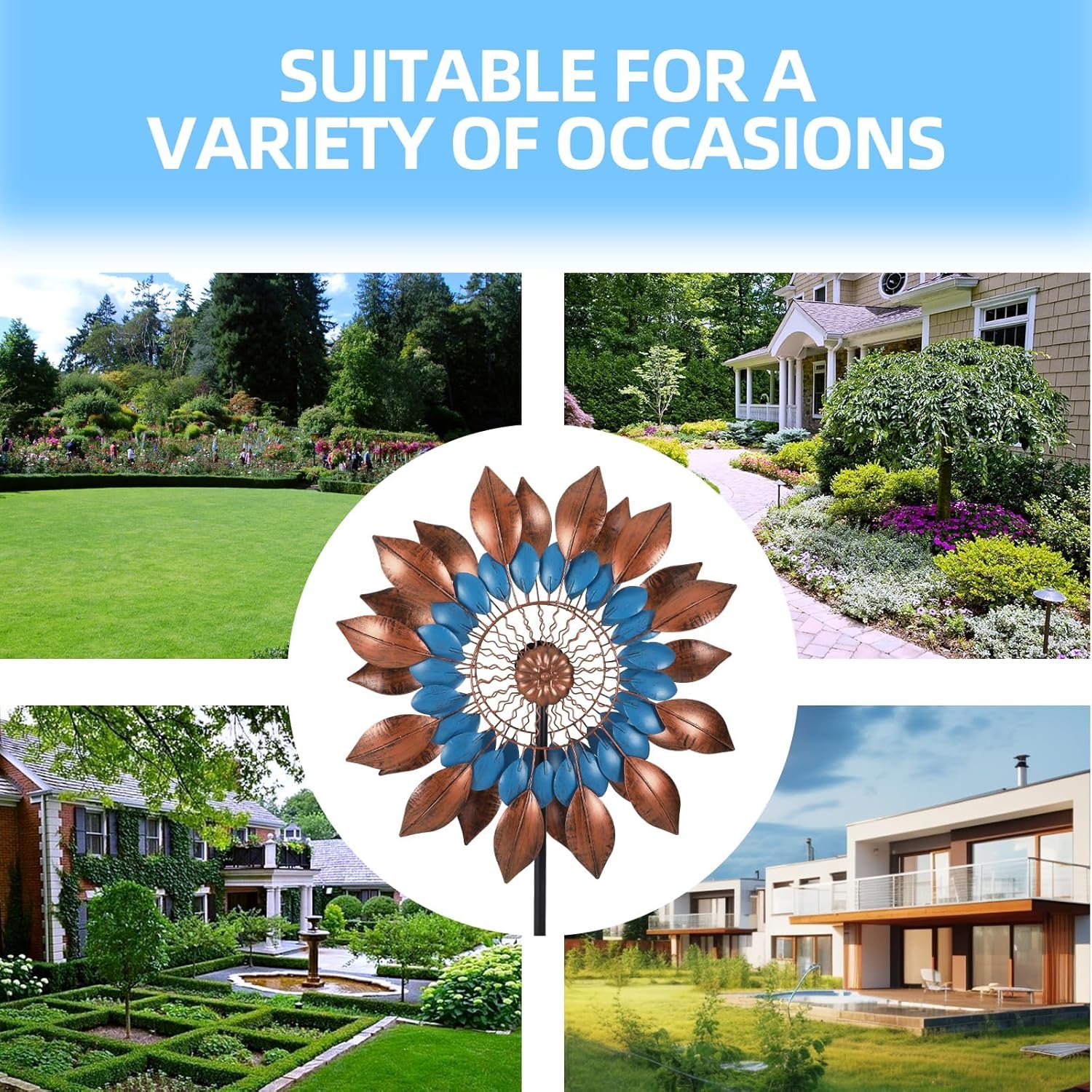 FAHKNS Garden Wind Spinners 360°, Outdoor Metal Windmill Yard Spinners 84 Inch Height Dual Directions Twin Rotor Wind with Kinetic, Wind Spinner Outdoor for Yard and Garden Art Decor