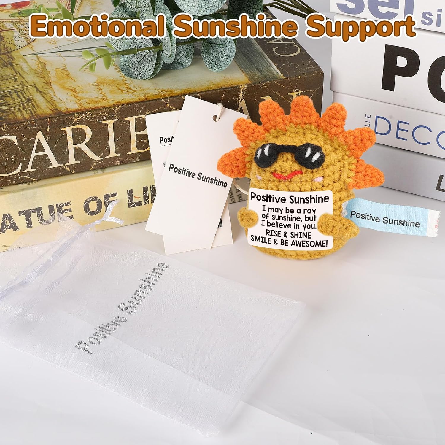 MY-ALVVAYS Positive Sunshine Crochet Gift for Women Men, Encouragement Sunshine Handmade Support Gifts for Friend Coworker, Cheer Up Birthday Gift for Teen College