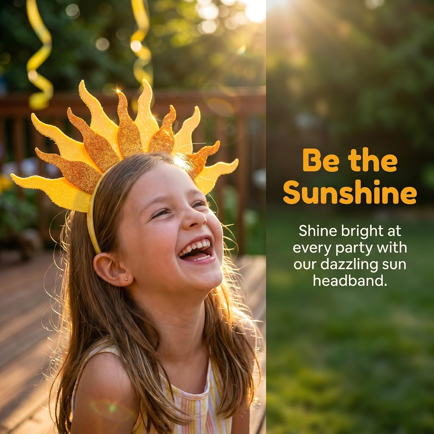 YARNOW Sunshine Headband: Sparkly Gold Sunburst Headpiece - Celestial Crown Headband - Queen Costume Accessory for Photo Booth, School Play, Birthday Party