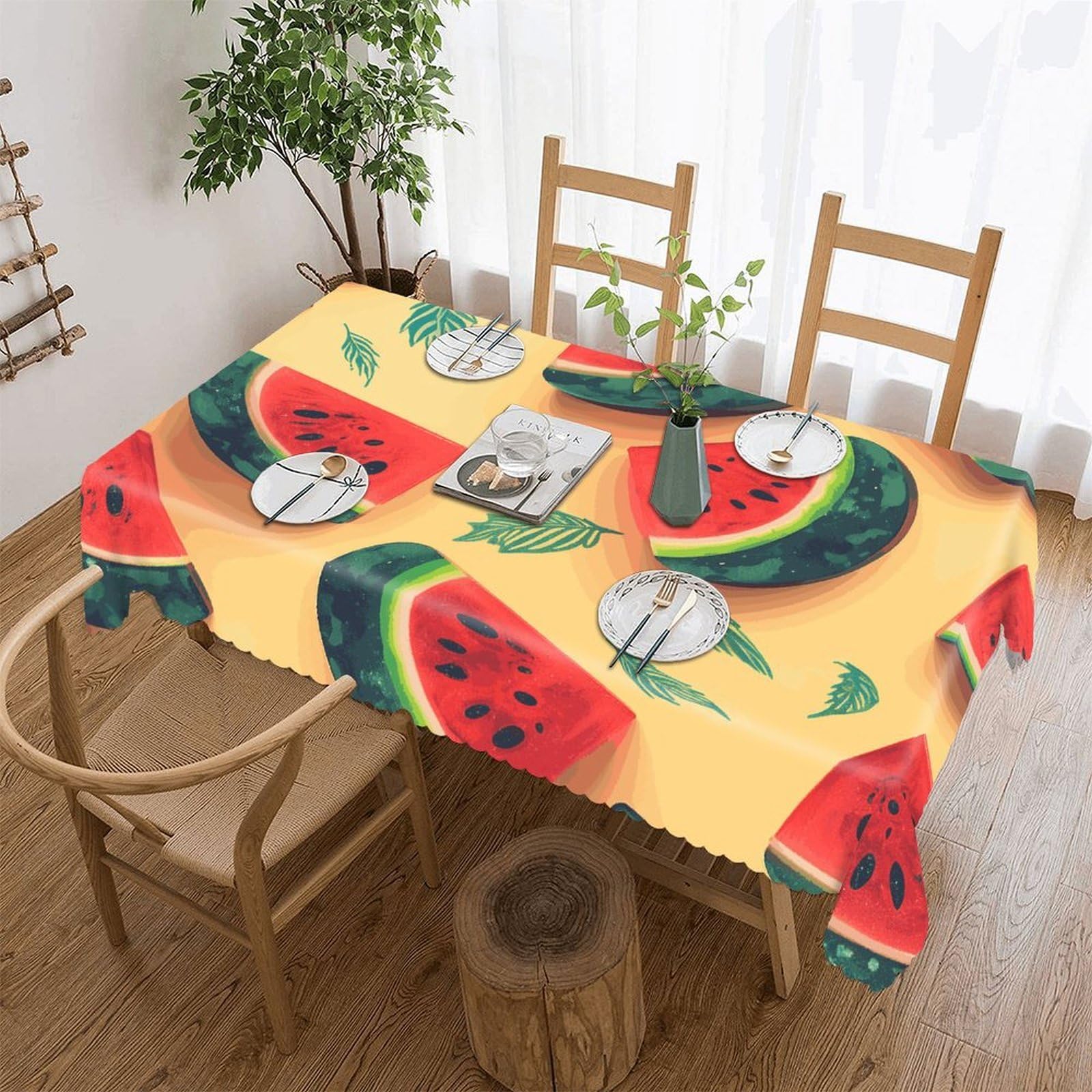 FekiLoot Summer Watermelon Tablecloths for Rectangle Tables Wipeable Spillproof Polyester Table Cloth Wrinkle Free Farmhouse Dining Tables Cover Elegant Vintage Decor Tablecover