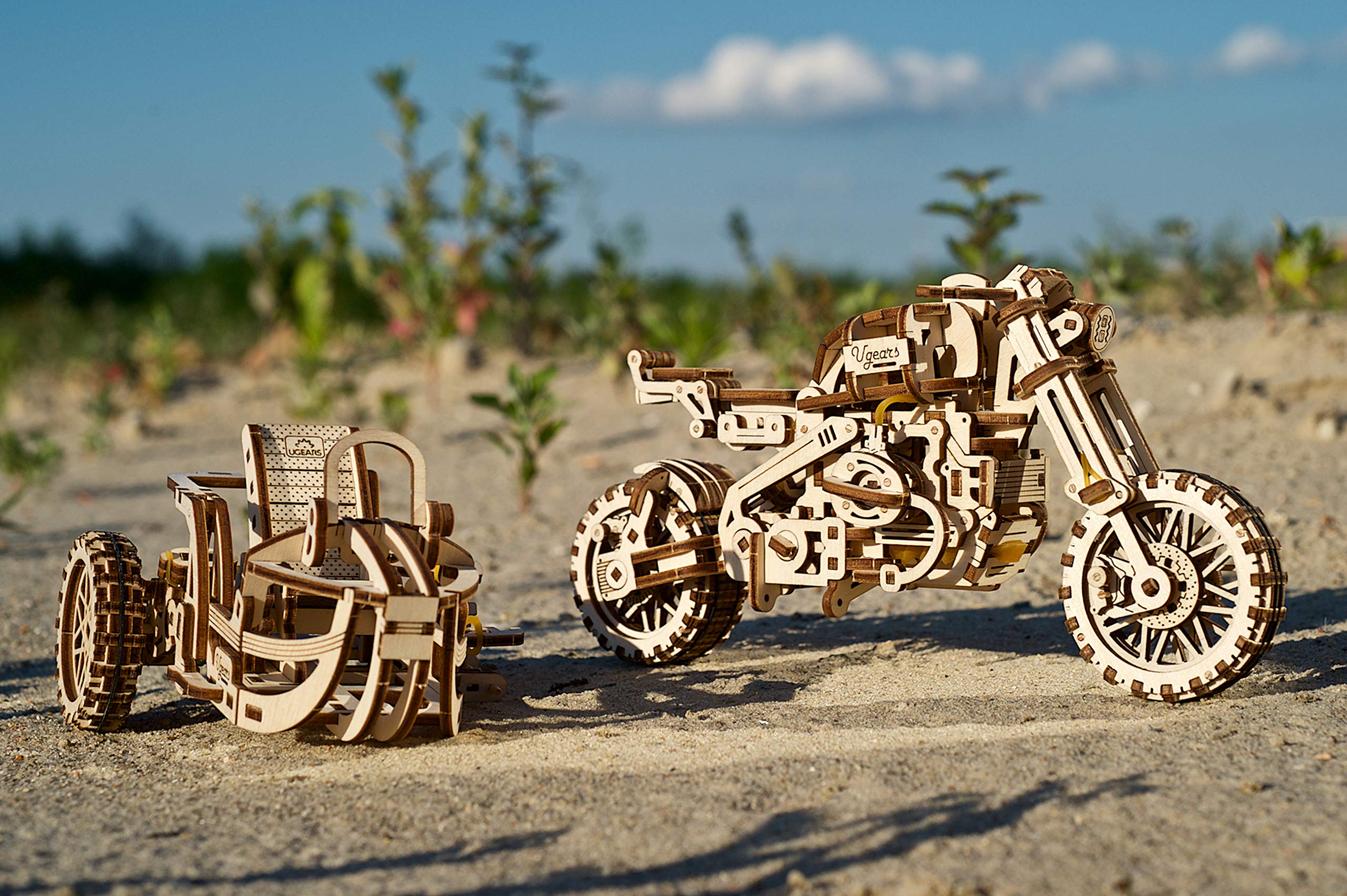 UGEARS Motorcycle with Sidecar 3D Puzzles UGR10 Motorcycle Scrambler