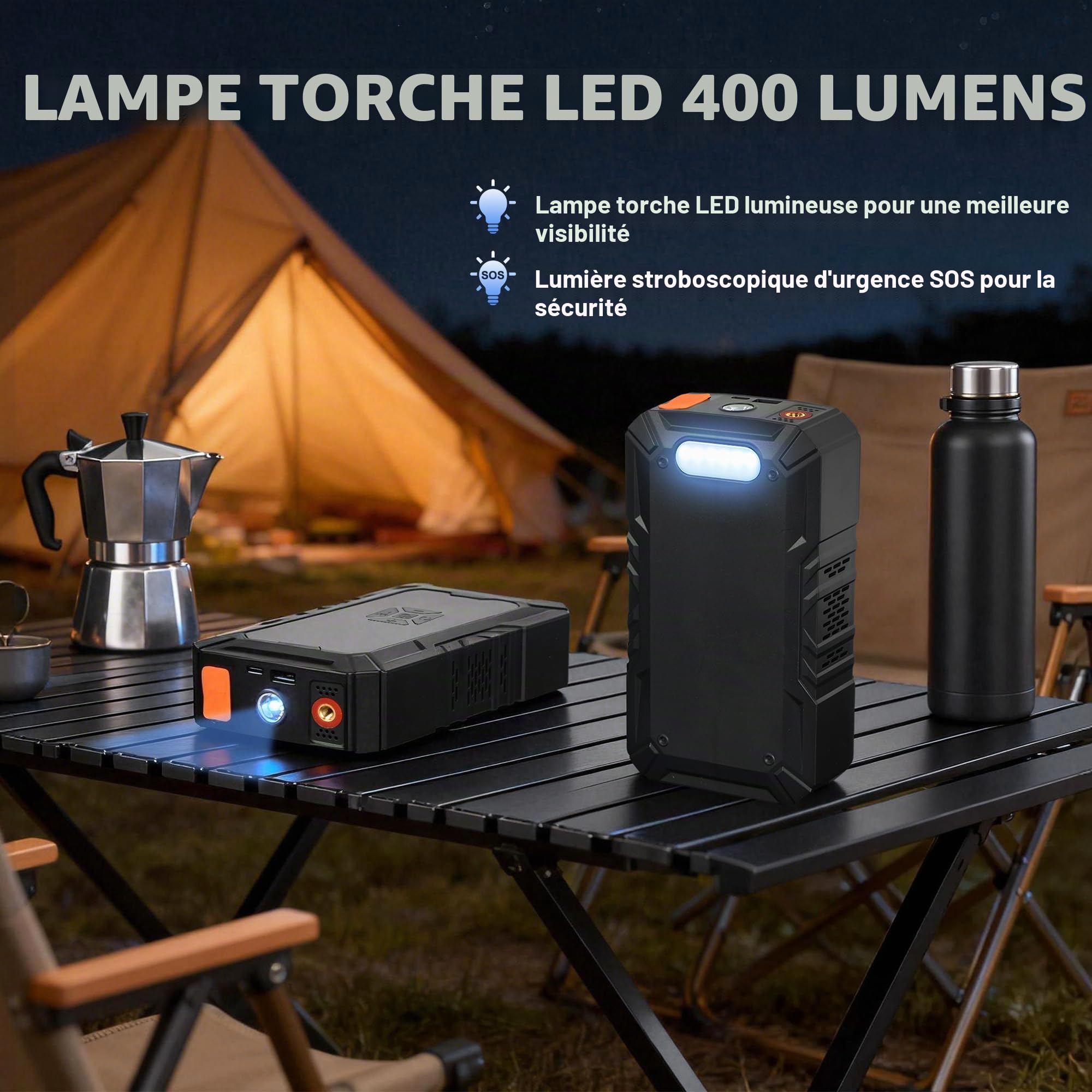 Démarreur de Batterie Auto Portable avec compresseur, Compatible véhicules Essence et Diesel 1,5L à 8L (Batteries 12V), gonflage Rapide des pneus, Aide au démarrage Durable – idéal Cadeau Homme