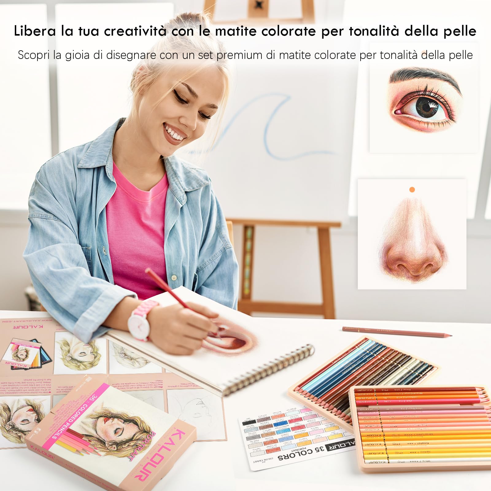 KALOUR PDAS 36 Toni Pelle Matite Colorate Set Ritratto a Base di Olio per Principianti Artista Adulto