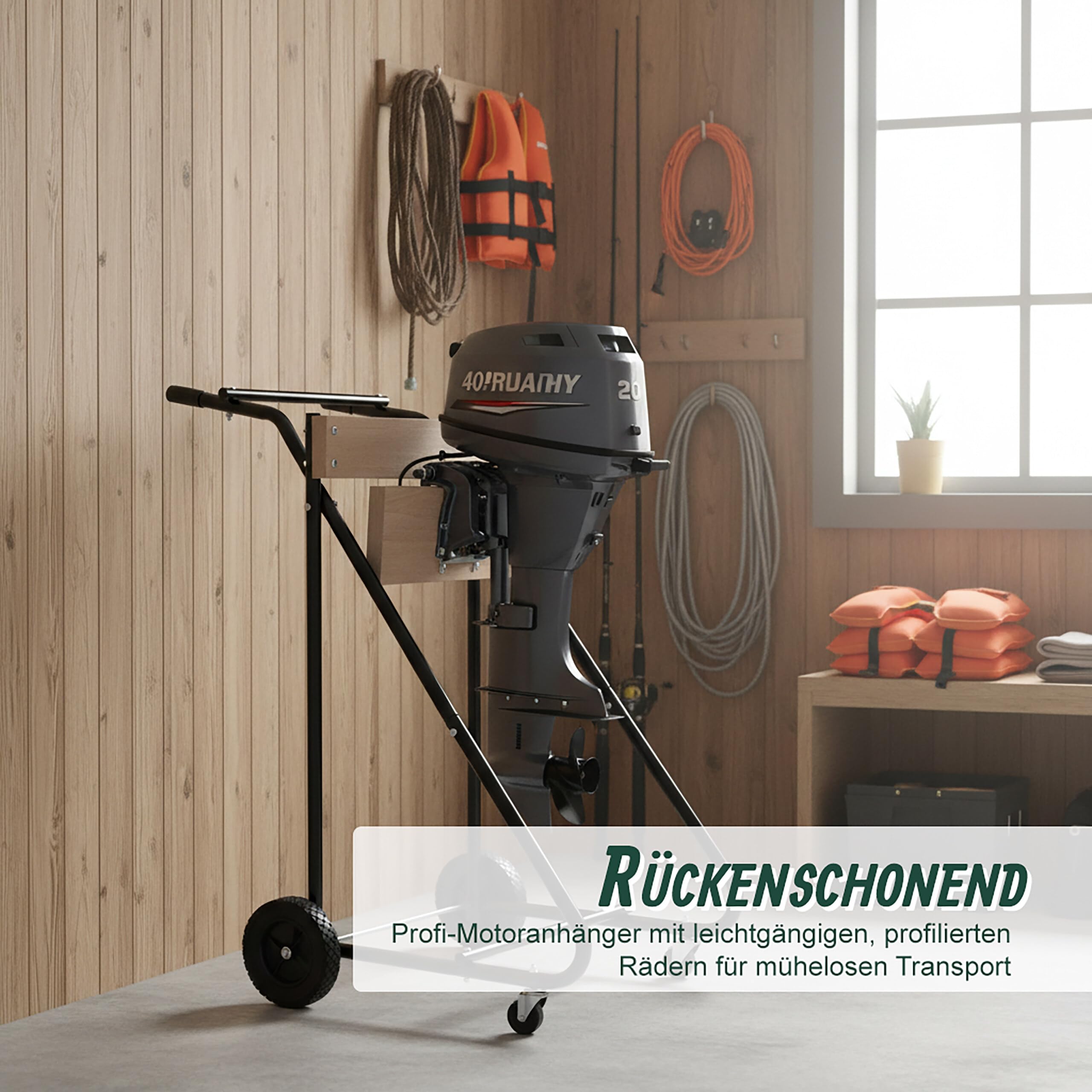 Relaxdays Außenborder Ständer, Lagerung & Transport, Langschaft Außenbordmotor bis 150 kg, Stahl Motorhalter, schwarz