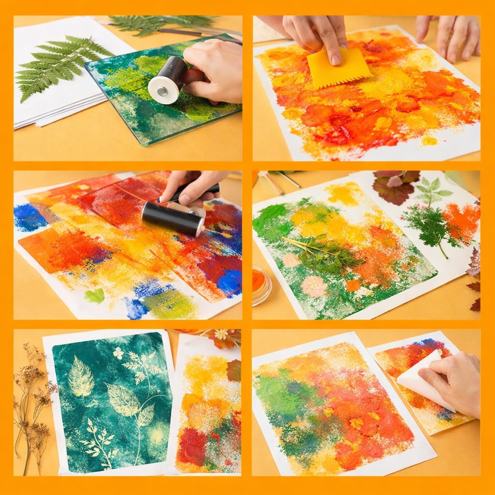 rockible Komplettes Gel-Druckplatten-Set mit Farbe und Werkzeugen, Bastelbedarf, wiederverwendbare Vorlagen für die Kartenherstellung – ideal für im