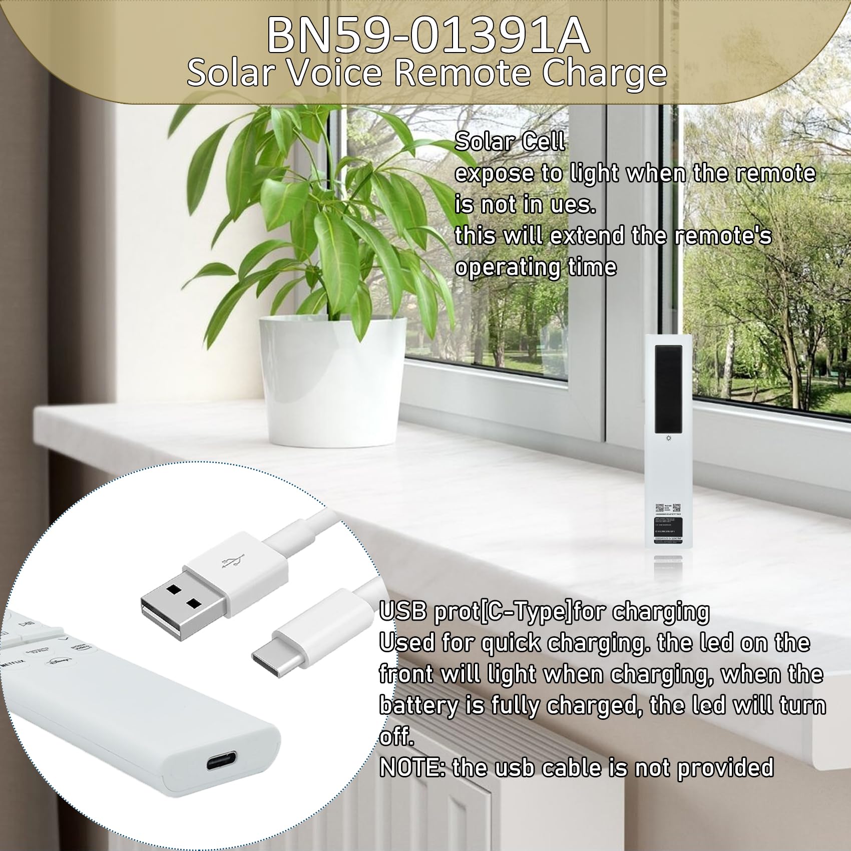 BN59-01391A - Mando a distancia solar de voz compatible con televisores Samsung 2021 2022 2023 Neo LED Smart 4K Ultra HD, repuesto para Samsung Frame TV con voz, 4 botones de acceso directo, color
