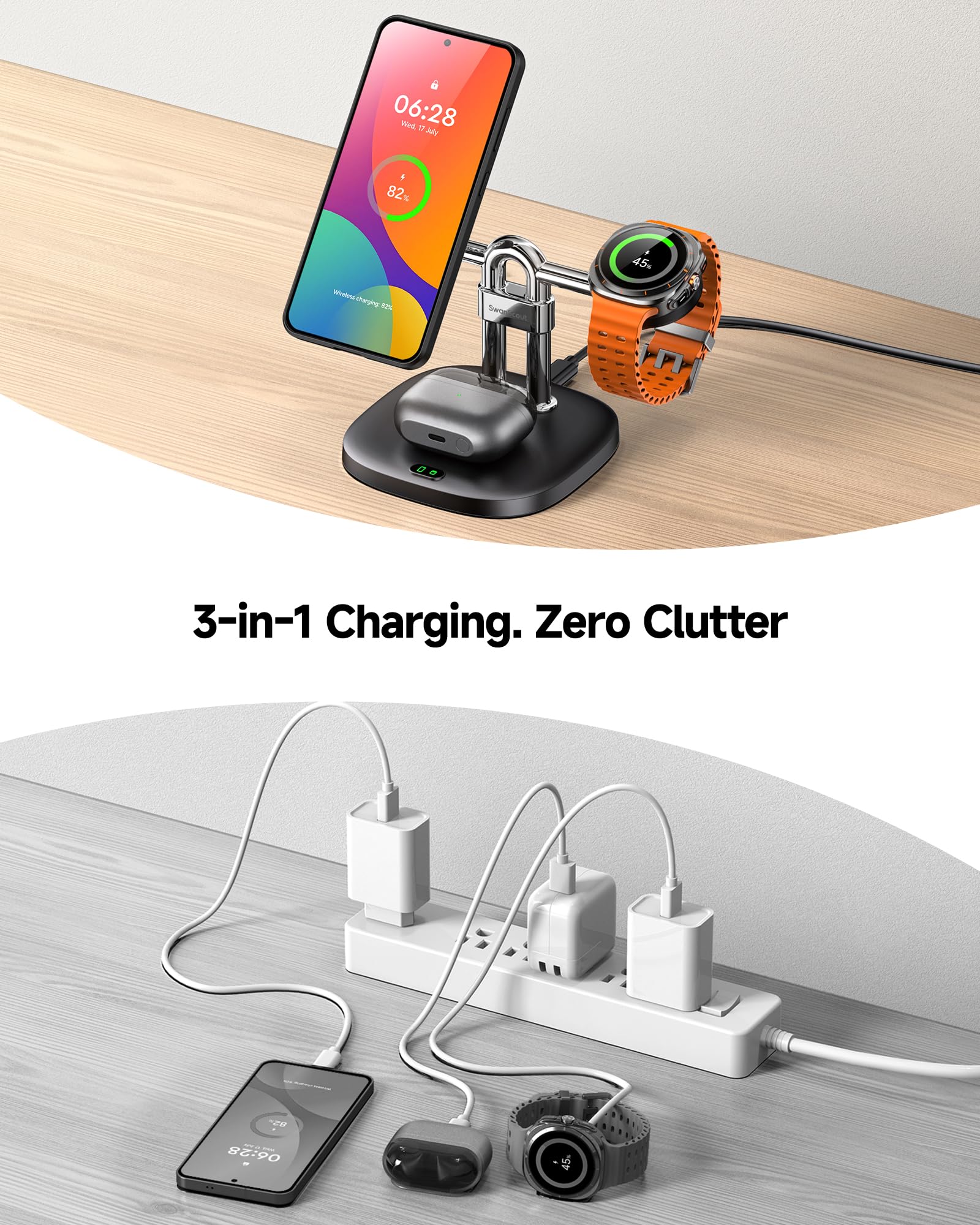 Caricabatterie wireless magnetico 3 in 1 per telefoni senza fili (necessita di una custodia magnetica), nessun adattatore