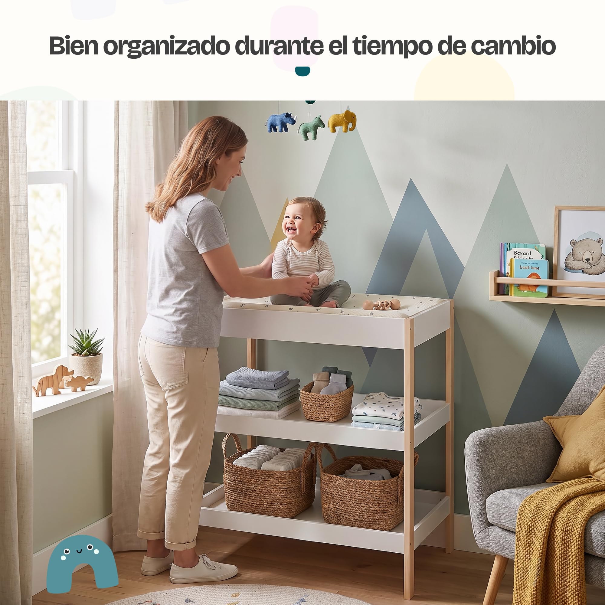 [en.casa] Estantería Cambiador bebé Oupilu 2 estantes 91x82x53 cm Blanco
