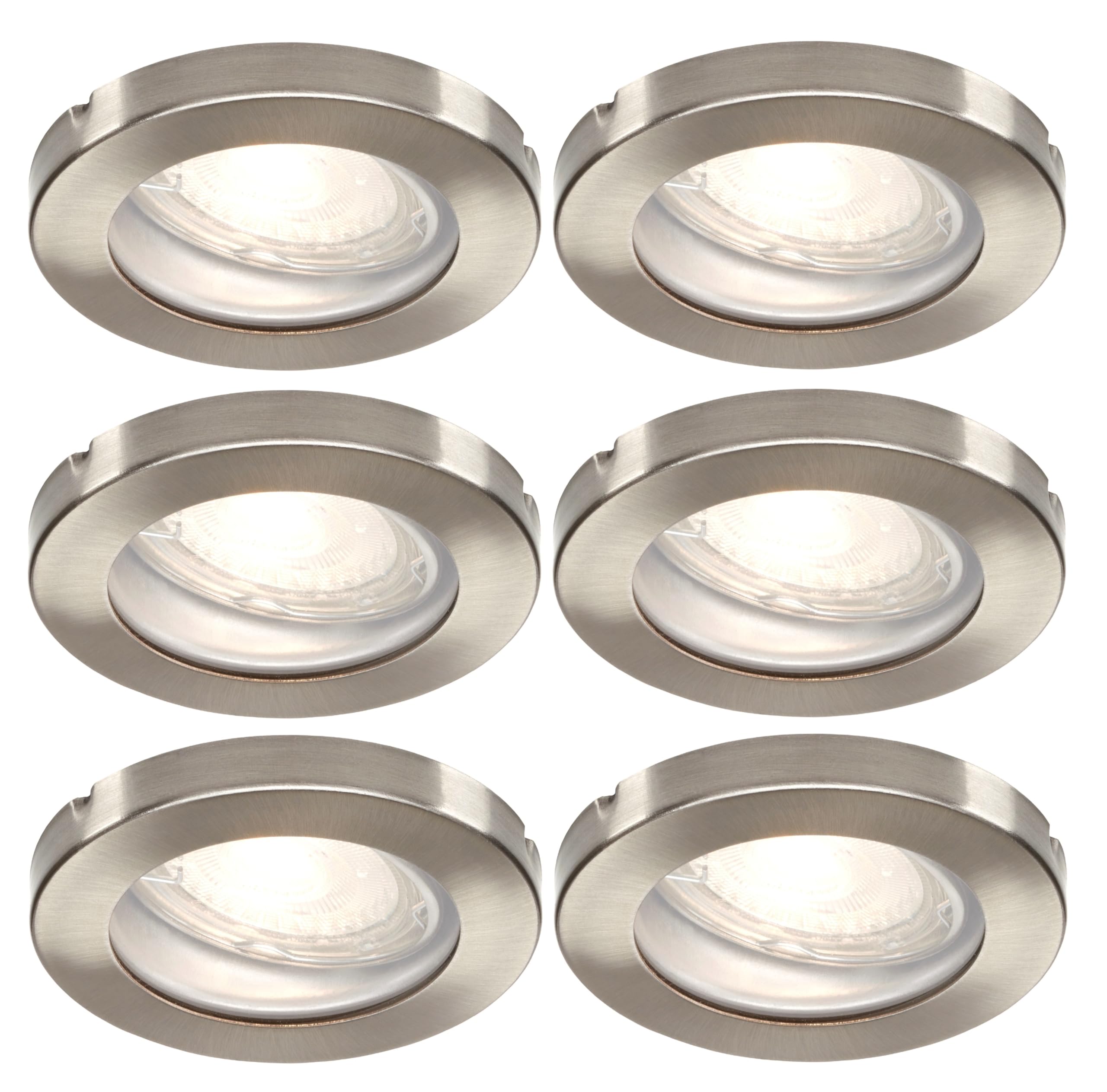 Trango 6er Set IP65 Einbaustrahler aus Edelstahl gebürstet 6729IP65-062MCOB inkl. 6x 5 Watt 3000K warmweiß Ultra Flach LED Modul für Bad, Dusche, Einbauspots, Deckenstrahler, Deckenlampe, Badleuchte