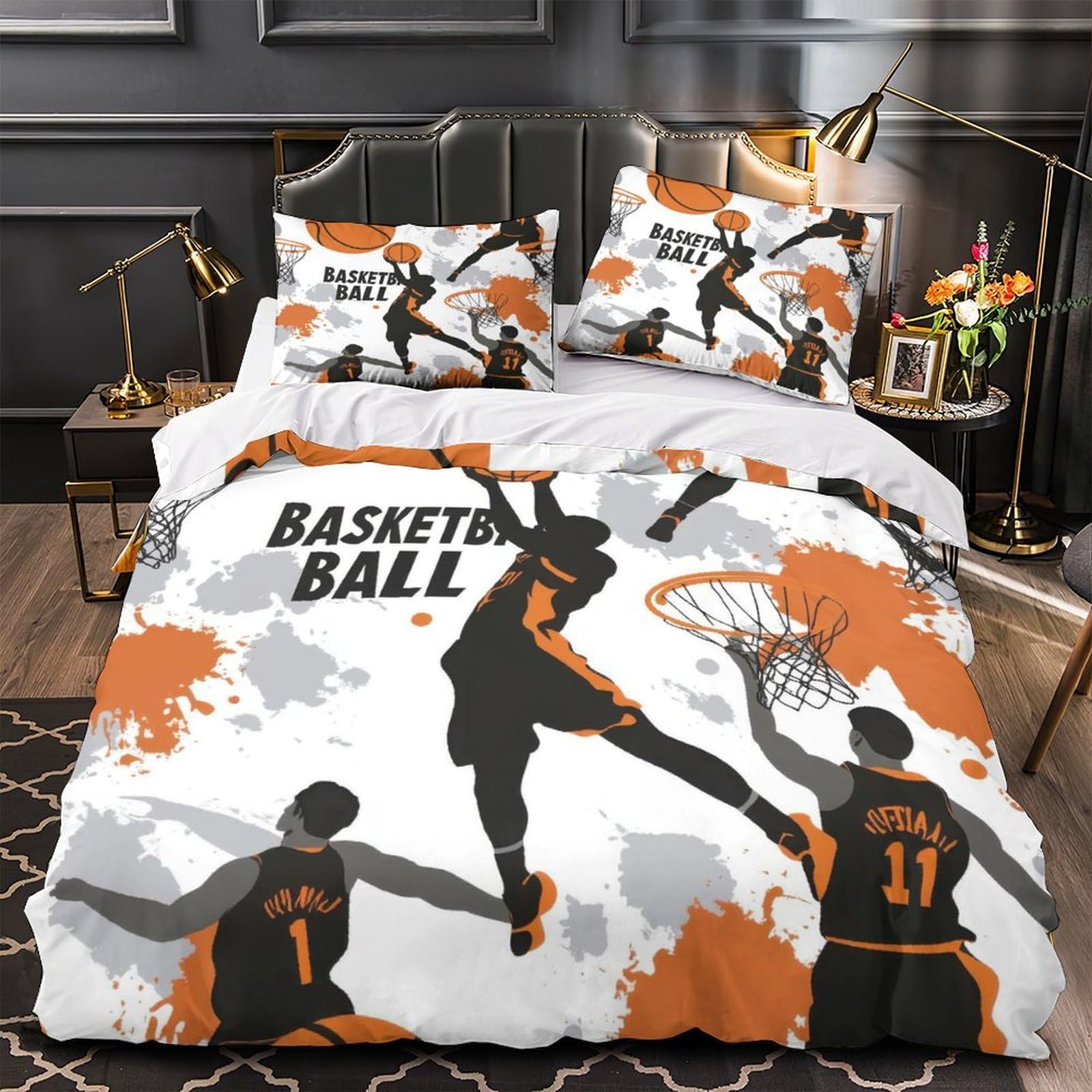 MMDASBVPE Basketball Action Duvet Cover 3D Design Printed Anti-allergic 3 Pieces Bedding Set Zipper Comforter Cover Hotel Quality Breathable for Adults Kids Women Teens Youth Double（200x200cm）