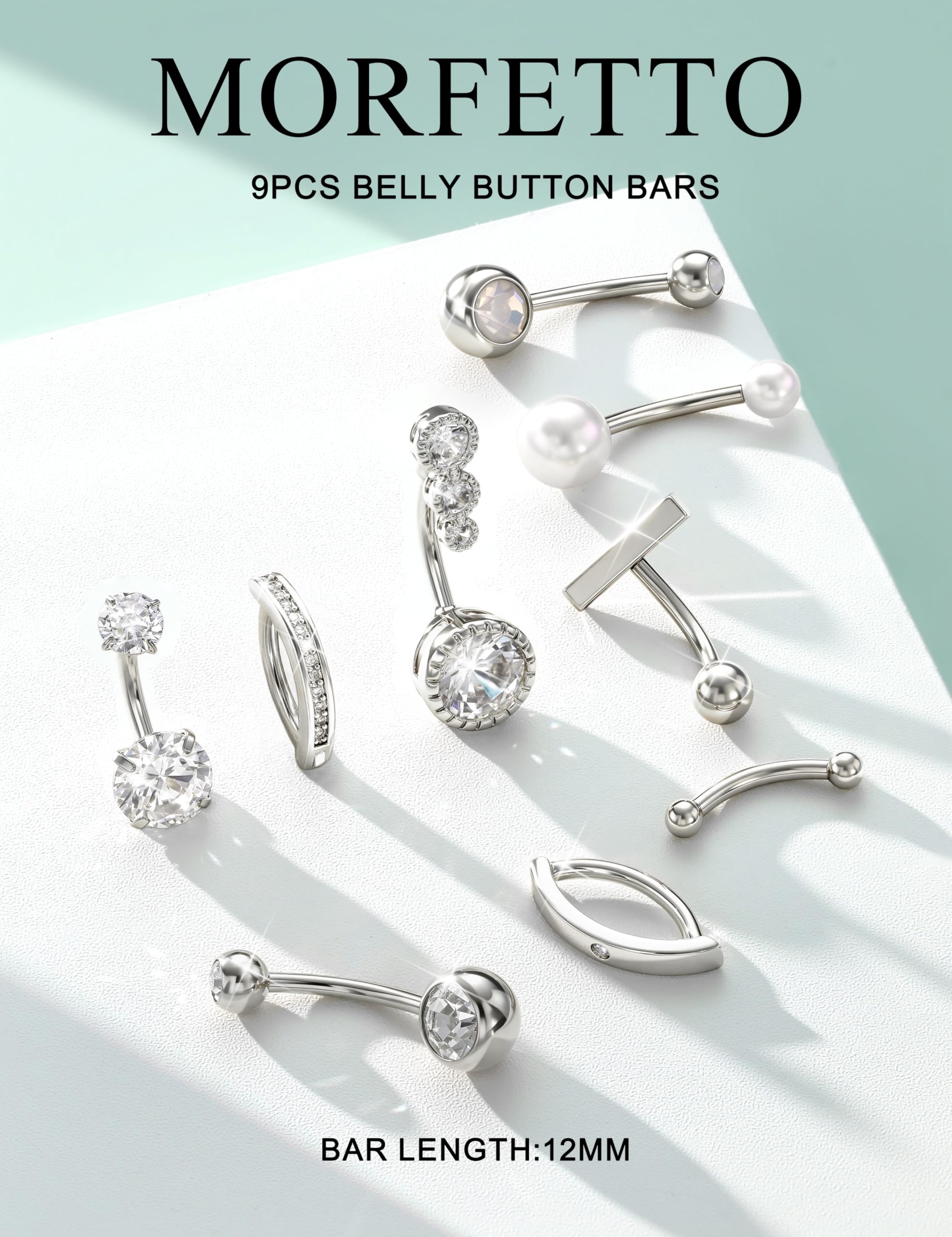 Morfetto Piercing Ombligo Acero Quirúrgico 14G CZ Perla Clicker 10/12mm