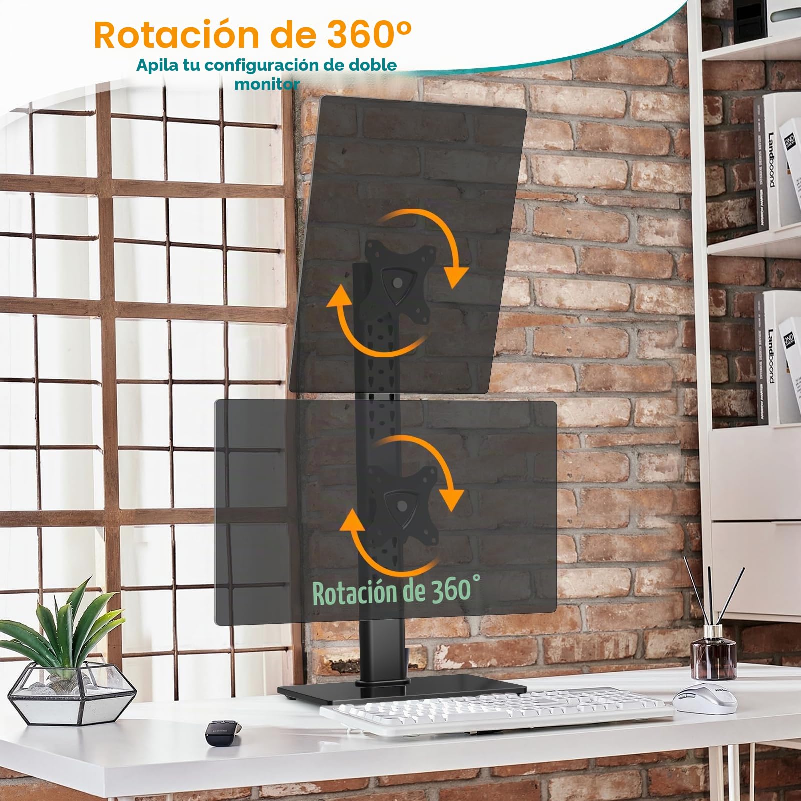 ELIVED EV2012 - Soporte de monitor dual para escritorio, brazo de monitor independiente para la mayoría de monitores de 13 a 32 pulgadas con VESA 75 x 75/100 x 100 mm hasta 15 kg, rotación de 360° de