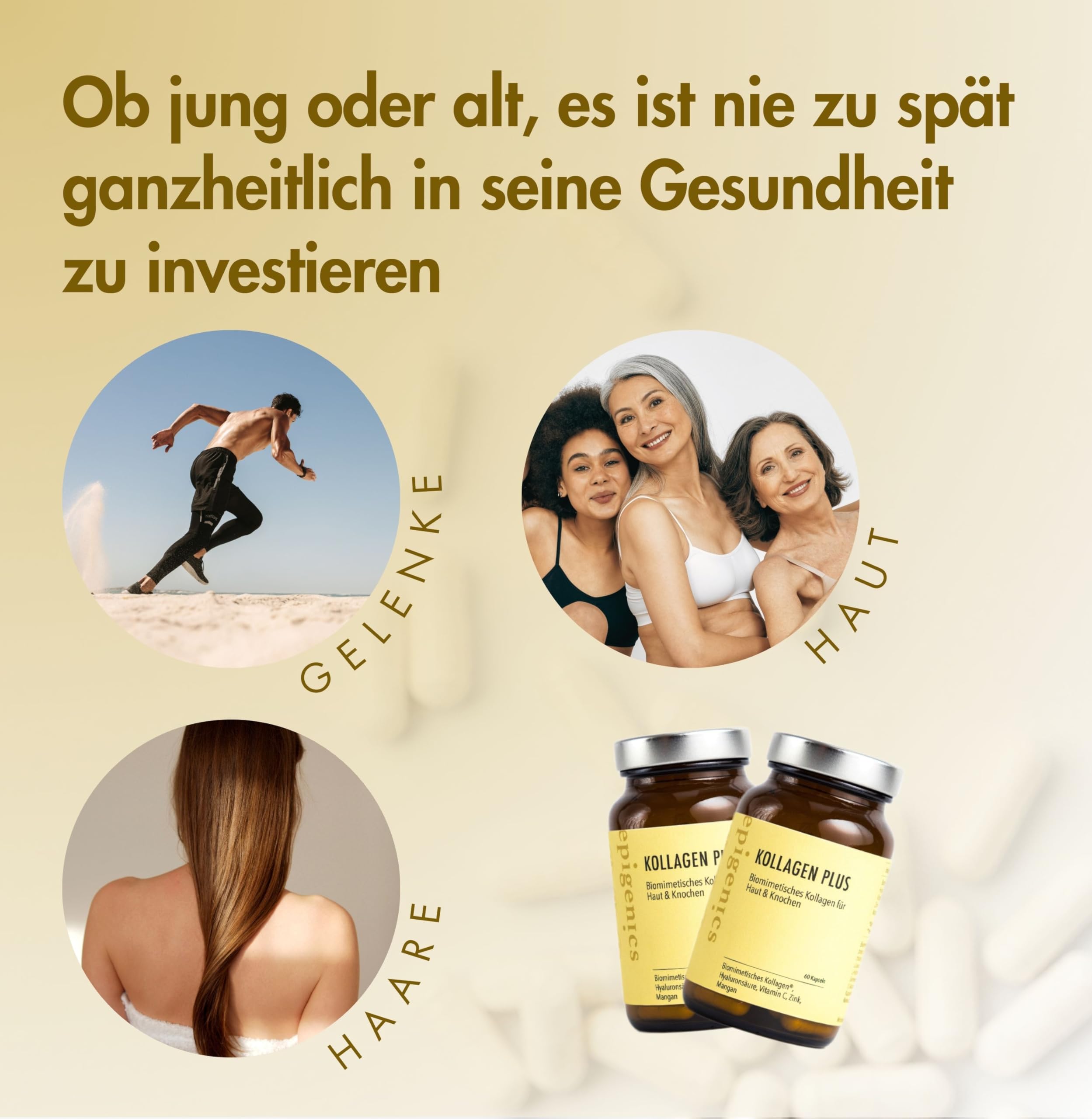 Epigenics Collagène Plus Capsules à l'acide hyaluronique (pour 30 jours) - Collagène végétalien et biomimétique - Comprimés complexes pour la peau, les cheveux, les ongles, les articulations et les os