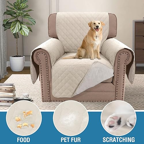 Miniatura 3 de H.VERSAILTEX - Funda para sillón reversible, 100% impermeable, funda protectora para muebles con correas elásticas, para mascotas, niños, perros,