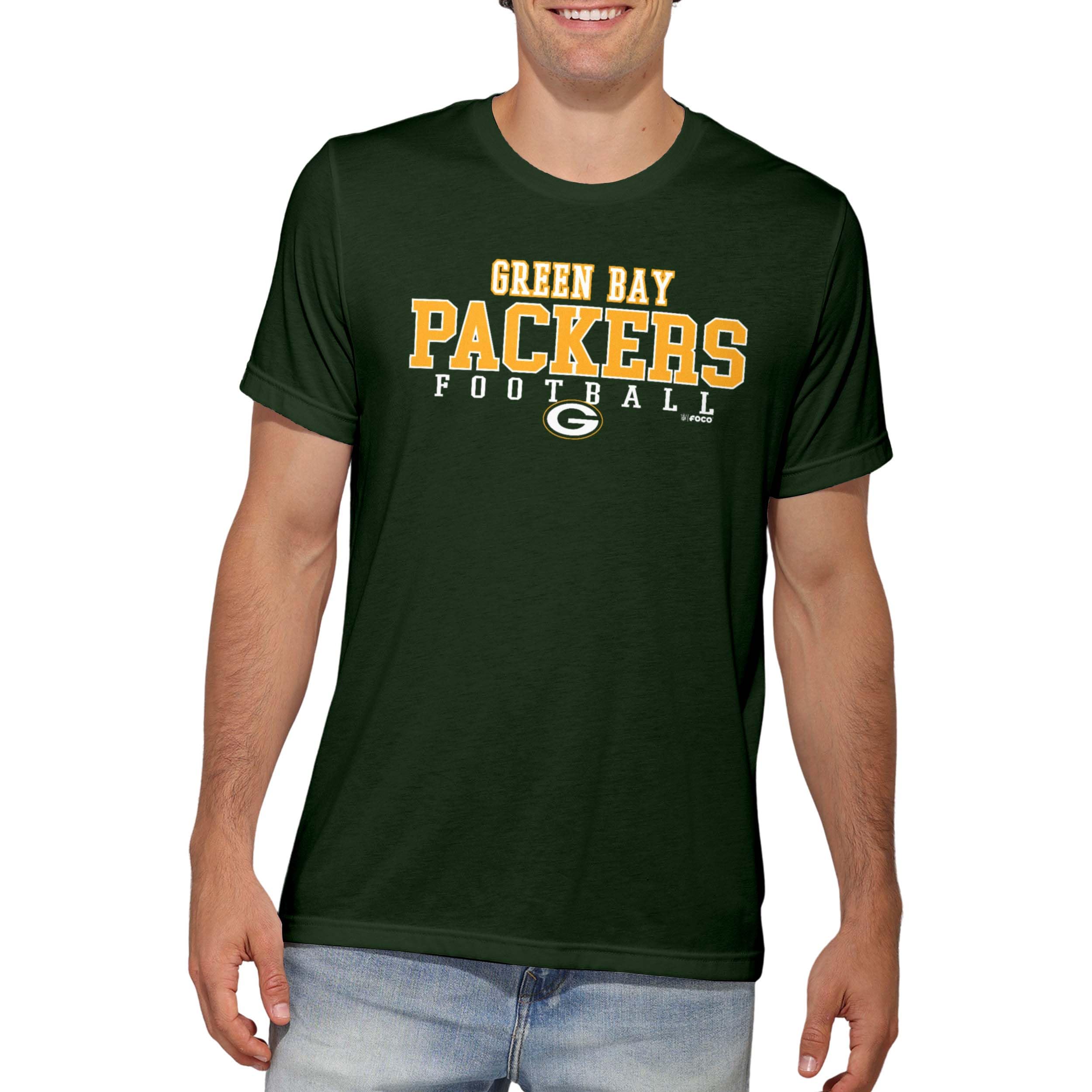 FOCO NFL Officially Licensed Unisex-Adult Football Wordmark Team Color Primary Logo Premium Quality Short Sleeve T-Shirt, Green Bay Packers, S