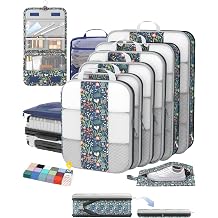 OlarHike 10-Pack Compression Packing Cubes for Travel Essentials,Compressible Expandable Storage Bags for Suitcase,Luggage Garment Bags for Travel,Handy Helper for Organizing Clothes(Dark Blue Floral)