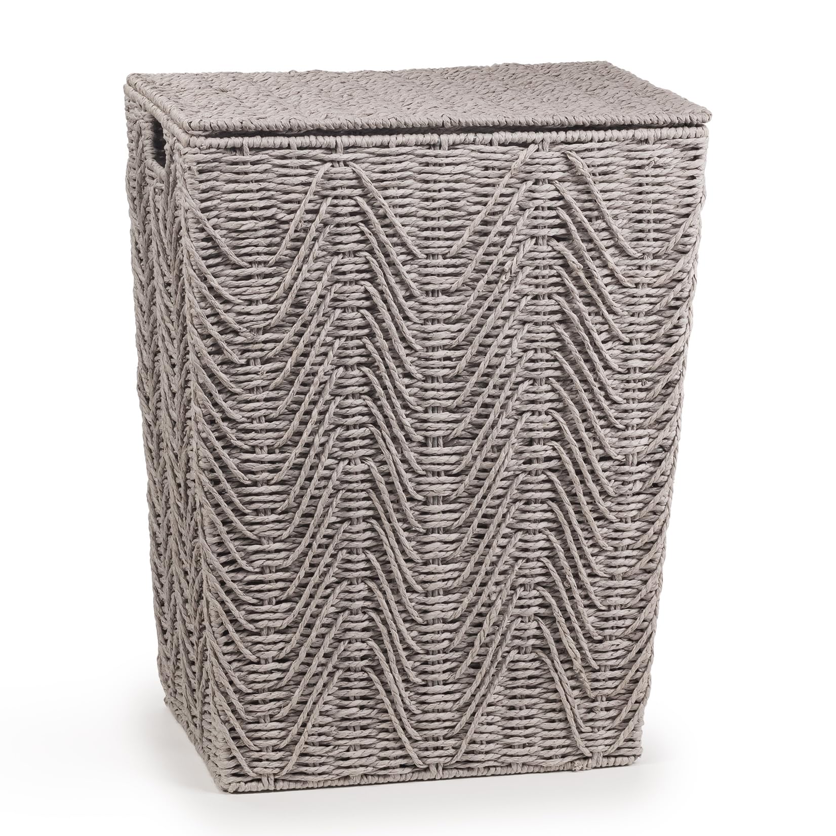 woodluv Laundry Basket with Lid, Woven Storage Basket, Laundry Hamper Bin Storage Organiser, Washing Basket for Dirty Clothes Bathroom, Medium - Grey
