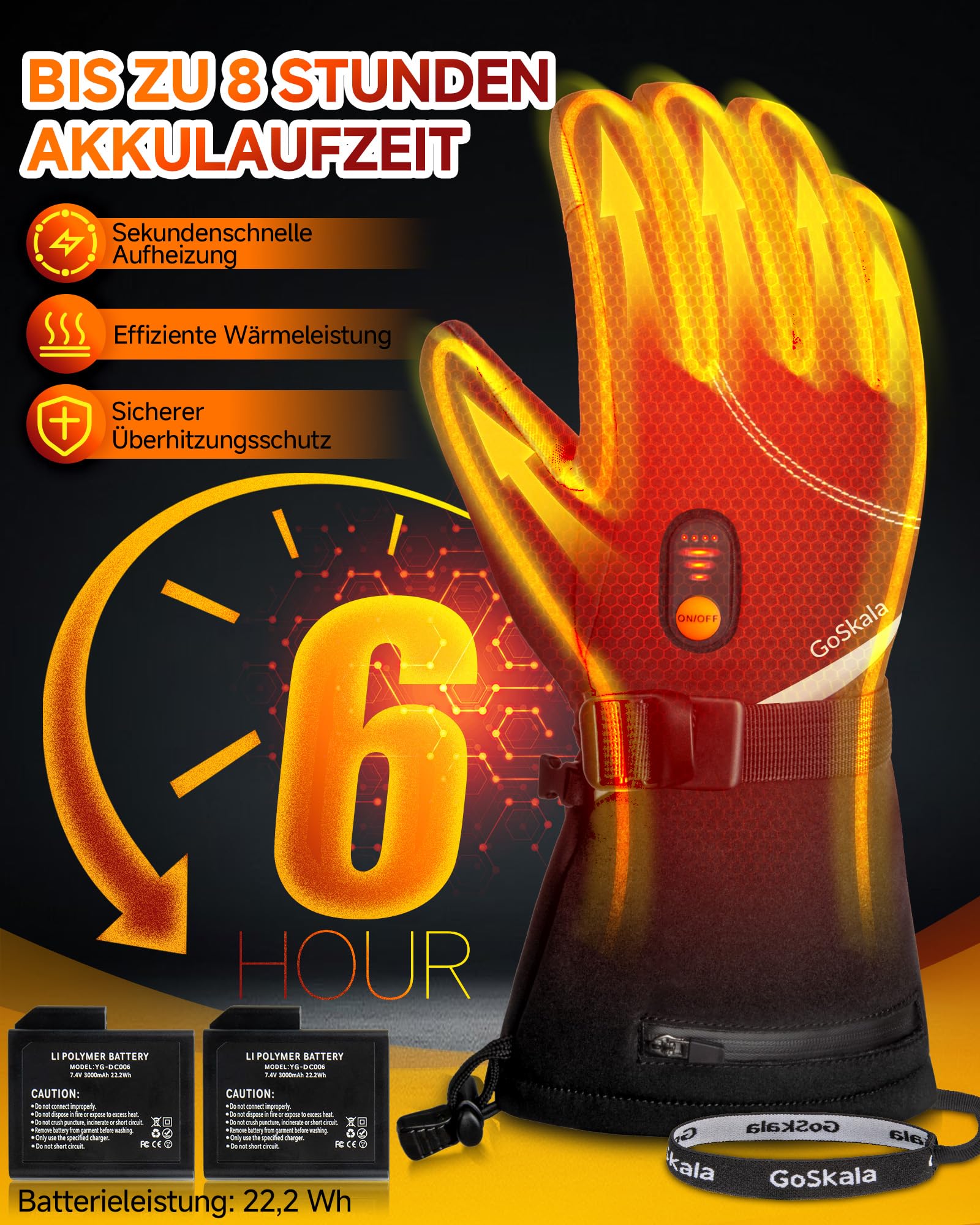 Guantes Calefactables eléctricos Recargables, batería Recargable de 5V 6000 mAh, 3 Niveles de Calentamiento, Pantalla táctil, Resistente al Agua, para Moto esquí Bicicleta