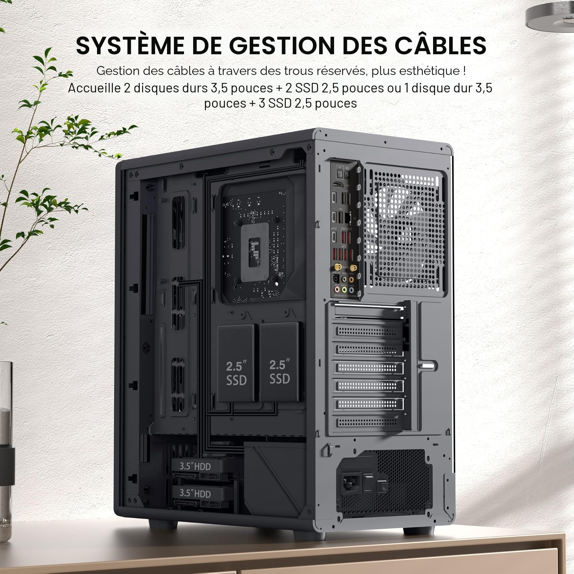 FOIFKIN K6 Boîtier PC ATX avec 6 Ventilateurs PWM ARGB-(3 x 140 mm et 3 x 120 mm),Boîtier PC Mid-Tower en Mesh,Haut débit d'air,Support RAD 240 mm,boîtier ATX Blanc,boîtier pc Gamer,Type-C(Noir, K6)