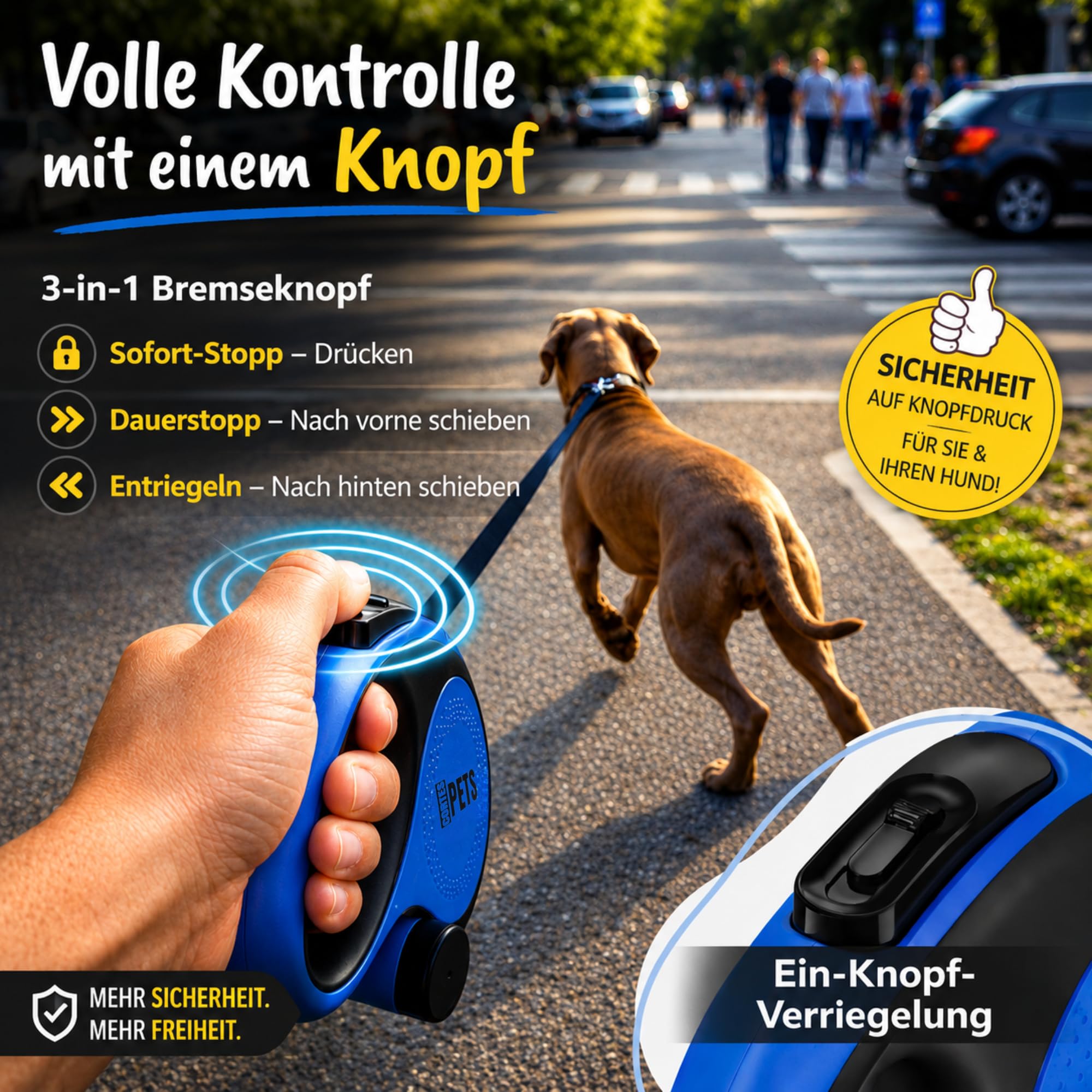 Guinzaglio per cani allungabile Retrattile 8m, con sacchetto per escrementi per canii fino a 50 kg, ideale per cani di taglia grande, media e piccola. (Blu, XL - 8m - fino a 50 kg)