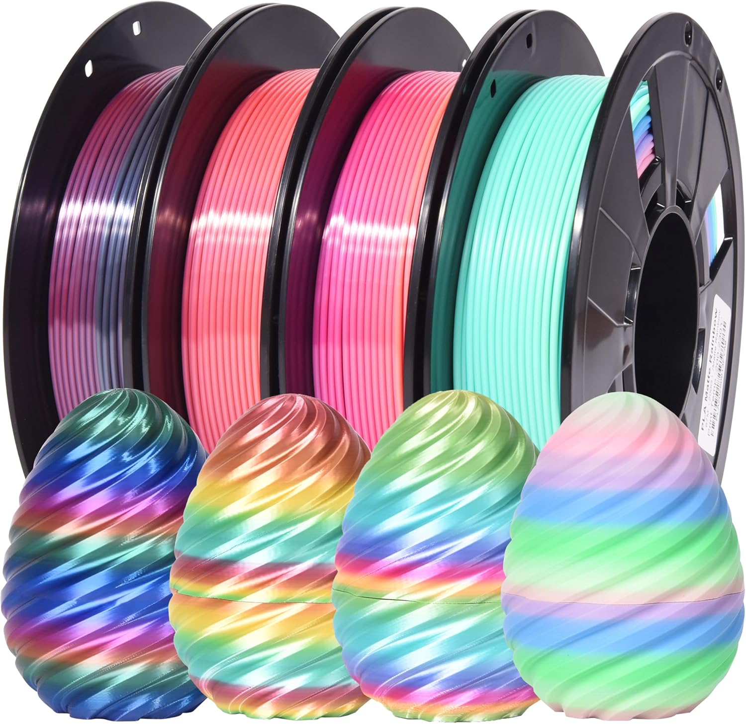 RAMBERY 3D Printer Filament Bundle Silk Shiny Rainbow PLA Filament, Multicolore Fast Color Change Toughness Upgraded 3D Printing Filament, 1.75mm 200gX 4 Spools (1.76 lbs) - Image 8