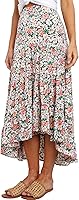 PRETTYGARDEN Women's Ditzy Floral Boho Midi Skirt - Elastic High Waist, High Low Hem, Flowy Rayon Summer Skirt