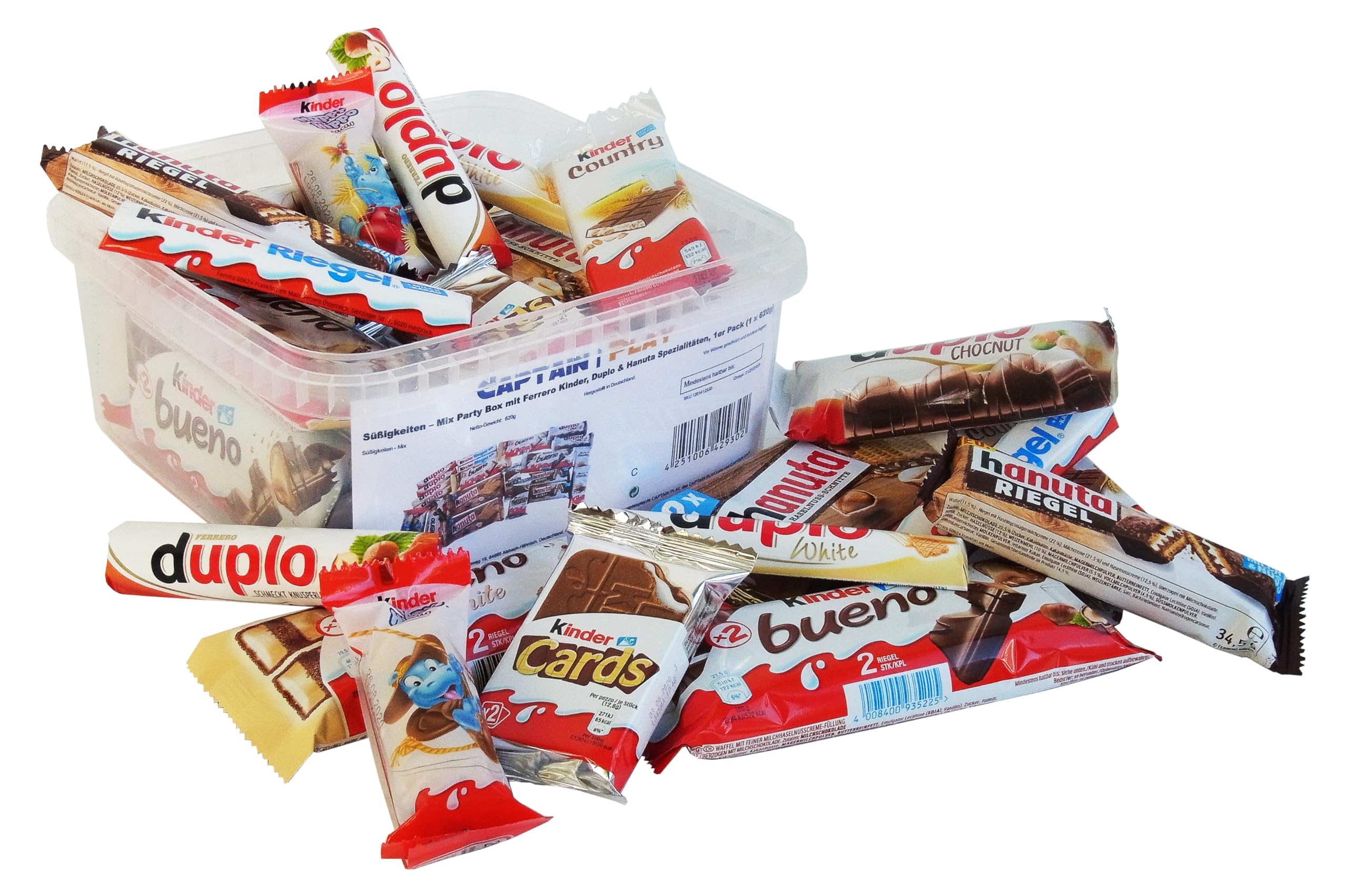 Süßigkeiten – Mix Party Box mit Ferrero Kinder, Duplo & Hanuta Spezialitäten, 1er Pack (1 x 620g)