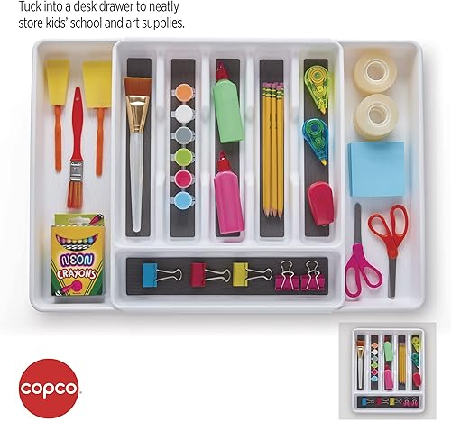 Miniatura 6 de Copco Basics - Organizador de cajones expandible de 6 compartimentos, 15.1 x 12.9 x 2.2 pulgadas, blancogris carbón