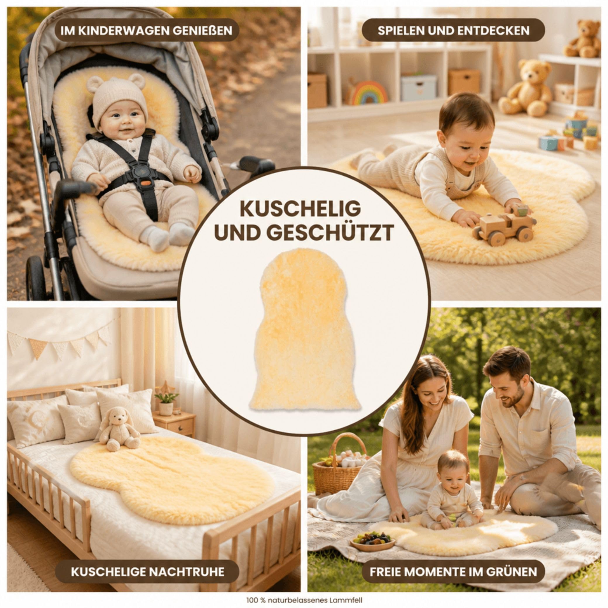 Fillikid Lammfell echt Natur Kinderwagendecke Krabbeldecke Spieldecke Baby Lammfell medizinisch gegerbt weich hautfreundlich Sitzauflage