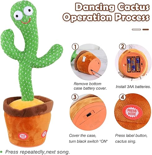 Miniatura 6 de Juguetes de cactus que bailan y hablan para bebés, niños y niñas, cantando imitando grabación, repitiendo lo que dices, Sunny Cactus electrónico,
