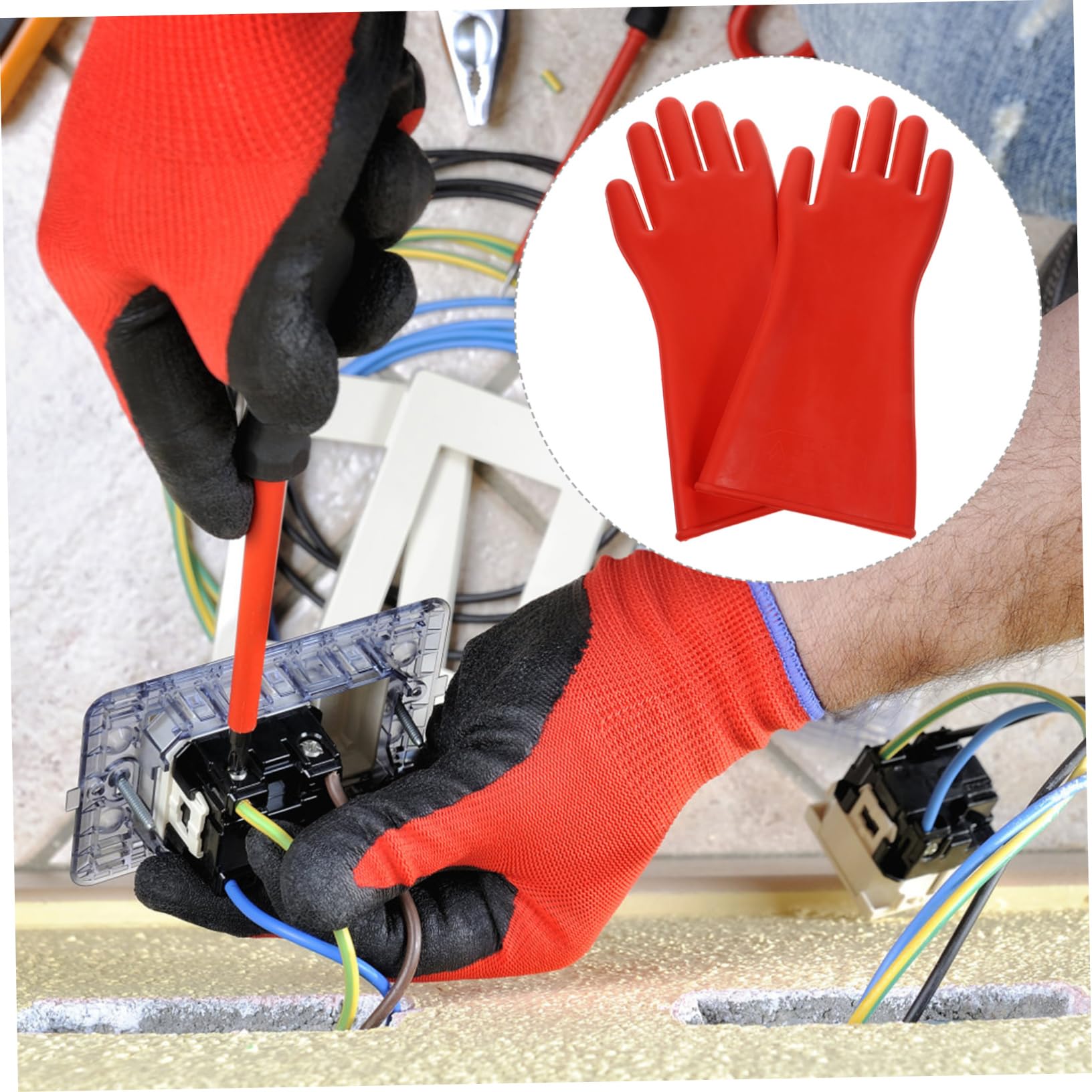 NUOBESTY Isolierhandschuhe aus Rotem Gummi für Hochspannung Ergonomisches Handflächen Design Schutz bei Elektroarbeiten und Industrienutzung Arbeitshandschuhe