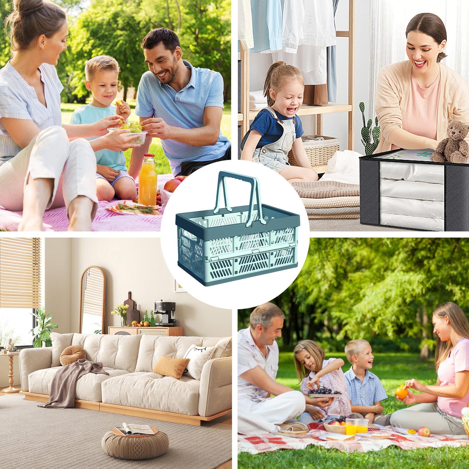 Foldable Storage Crate, 38.5x25x20cm Folding Crate With Handles