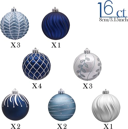 Miniatura 4 de Valery Madelyn Winter Wishes - Adornos de bola de Navidad plateados y azules, adornos inastillables para decoración de Navidad (paquete de 2