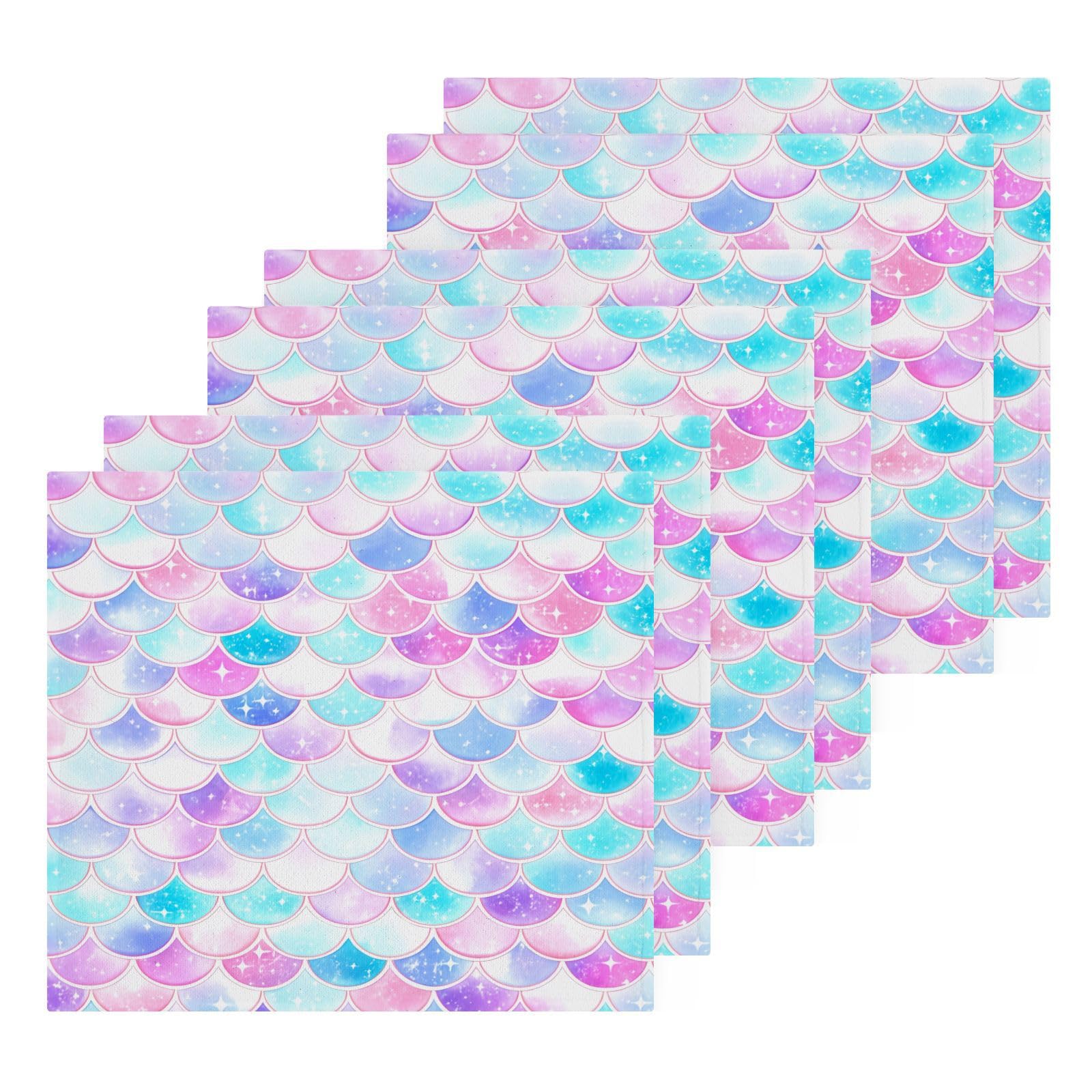 Haskirky Washcloths 4 Pack Beautiful Mermaid Scales Cotton Wash Cloths - 12 x 12 Inches Highly Absorbent Soft Face Towel Bath Quick Drying Hand Towels for Bathroom,Gym,Hotel and Spa