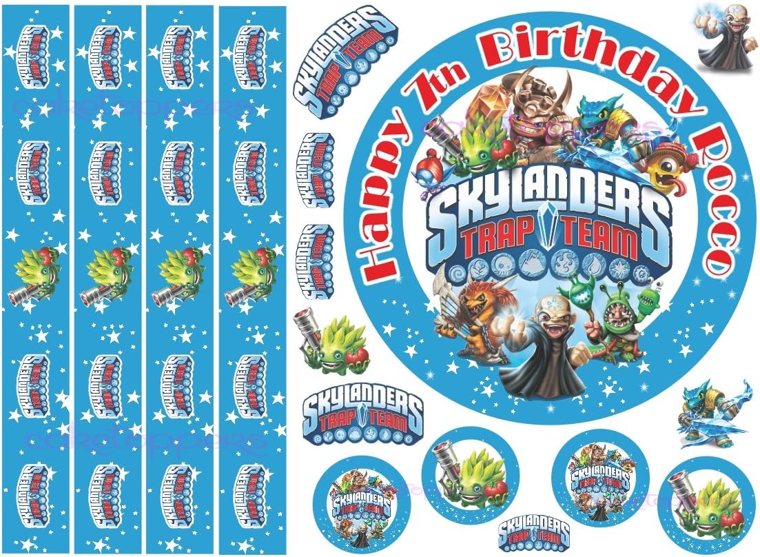 EDIBLE SKYLANDERS 6" ICING BOYS PERSONALISED CAKE TOPPER WITH EDIBLE RIBBON