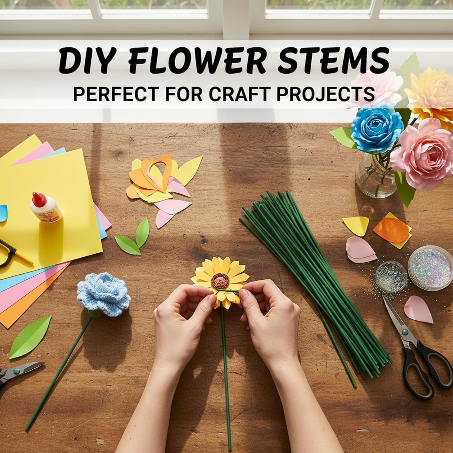 Green Floral Wire Stems - Craft Flowers & Bouquets -6