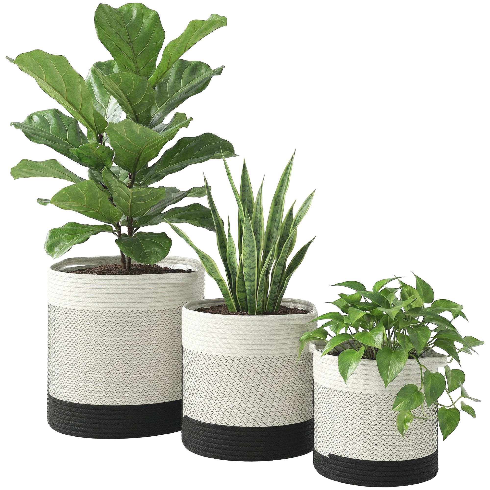 Outsunny Unisex White Plant Pots Handwoven Cotton Set Of 3 Large