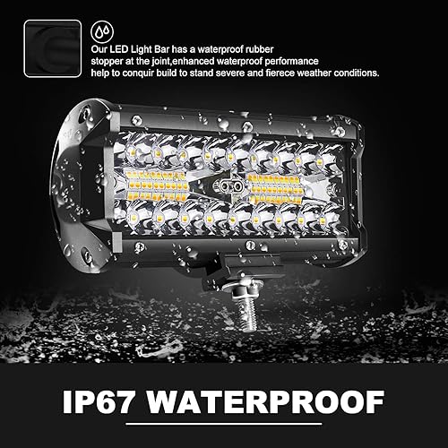 Miniatura 3 de Barra de luz LED de 7 pulgadas de 120 W para conducir niebla fuera de la carretera, luces blancas y ámbar de triple fila, impermeable, combo de