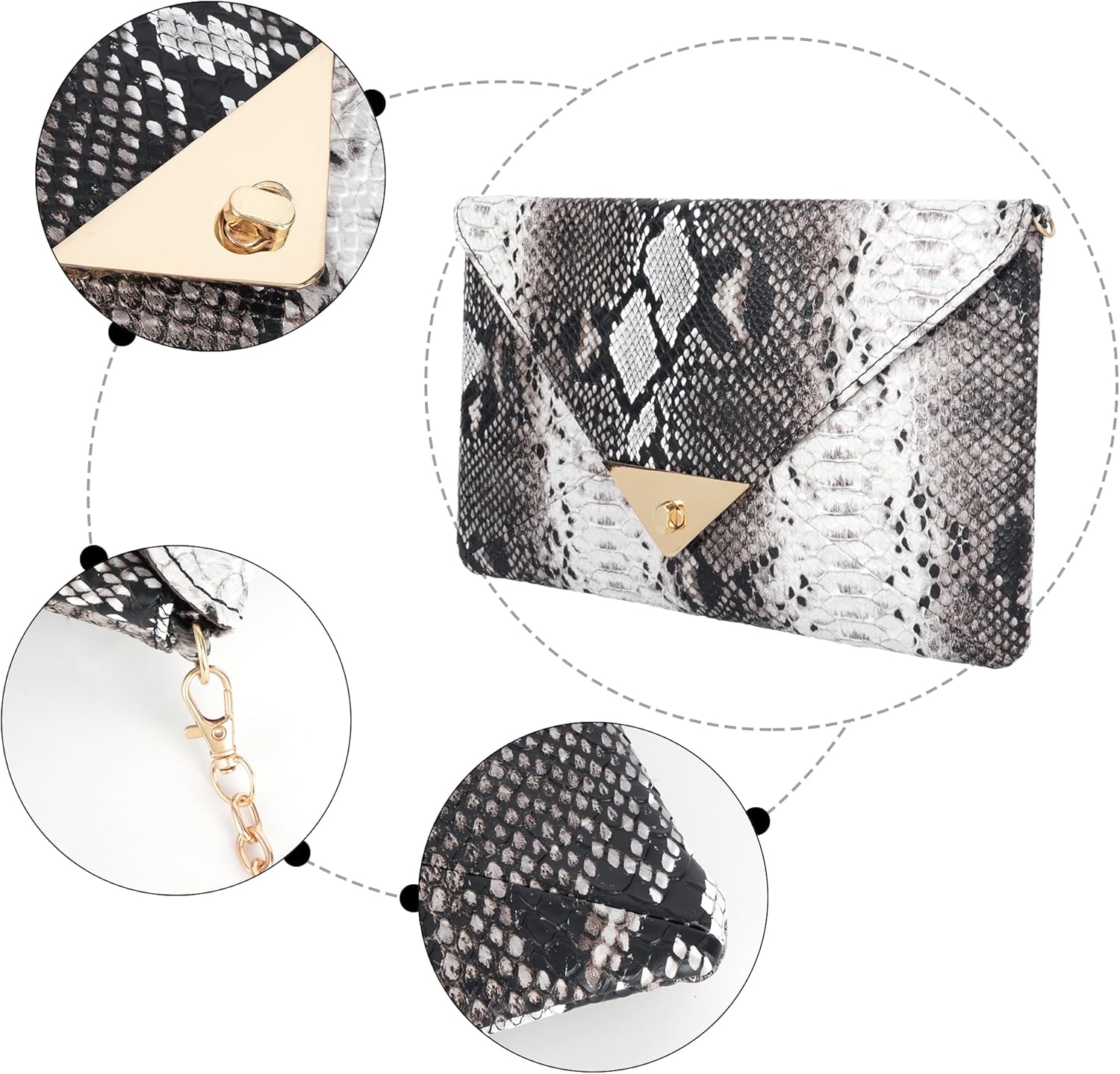 CLARA Women Fashion Snakeskin Pattern Clutch Handbag Envelope Bag Chain Shoulder Bag Evening Party Bag - Image 3