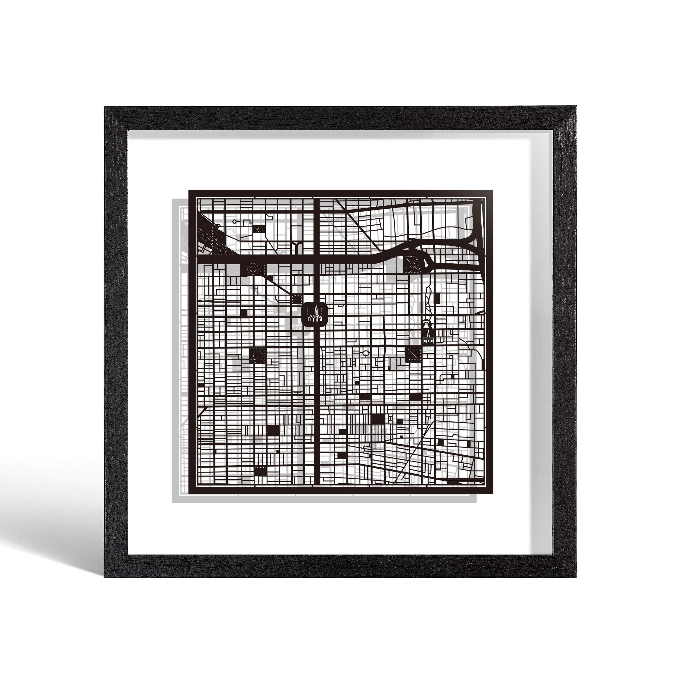 O3 DESIGN STUDIO Philadelphia Paper Cut Map framed, Black map, Black frame, 9x9 inches, Gift Boxed, 2 background color, self-changing, Paper Art โ image 1