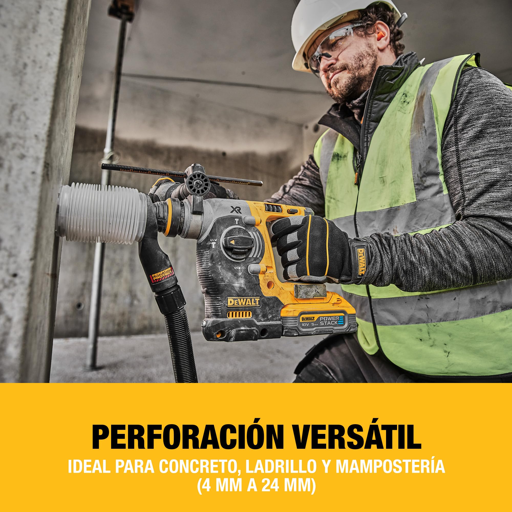 DEWALT Martillo Electroneumático Brushless 24mm SDS-Plus 18V XR, Unidad Sin Batería ni Cargador, DCH273NT-XJ