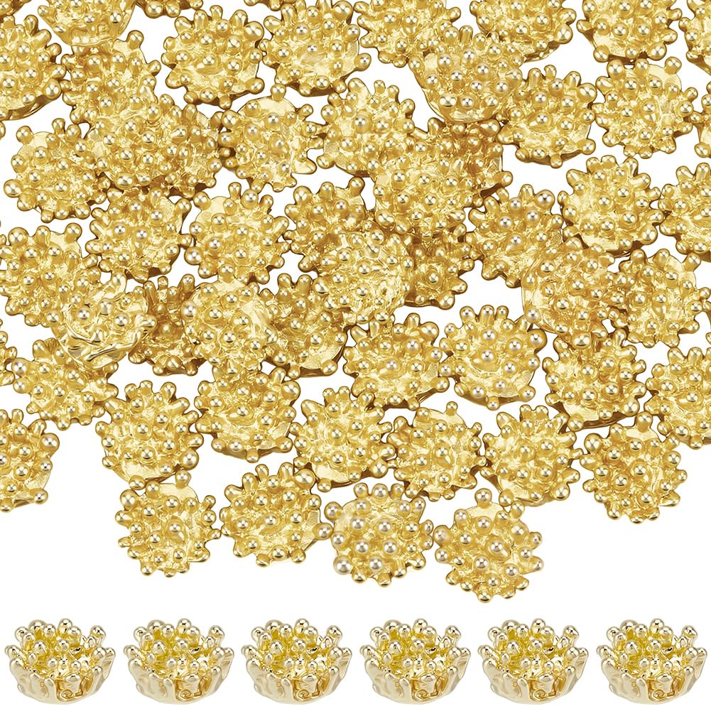 1 Box 100pcs Metal Flower Stamens Flower Cabochons Gold Alloy Small Mini Floral Bead End Caps Cabochons Connectors Charms Beads for Jewelry Making Women Bracelets Earrings Accessories DIY-image-17