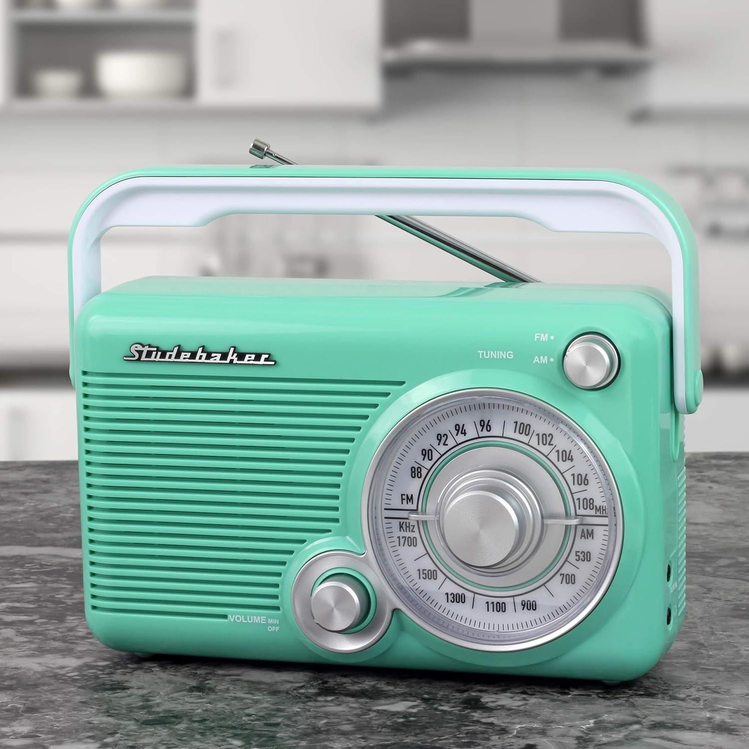 Best Deal Product Studebaker SB2002TE Portable AM/FM Radio with Headphone Jack and aux-in Jack for Listening to Other Audio Sources (Teal/White)