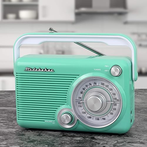 Miniatura 3 de Studebaker SB2002TE Radio AMFM portátil con conector para auriculares y conector auxiliar con alimentación CACC (verde azuladoblanco)