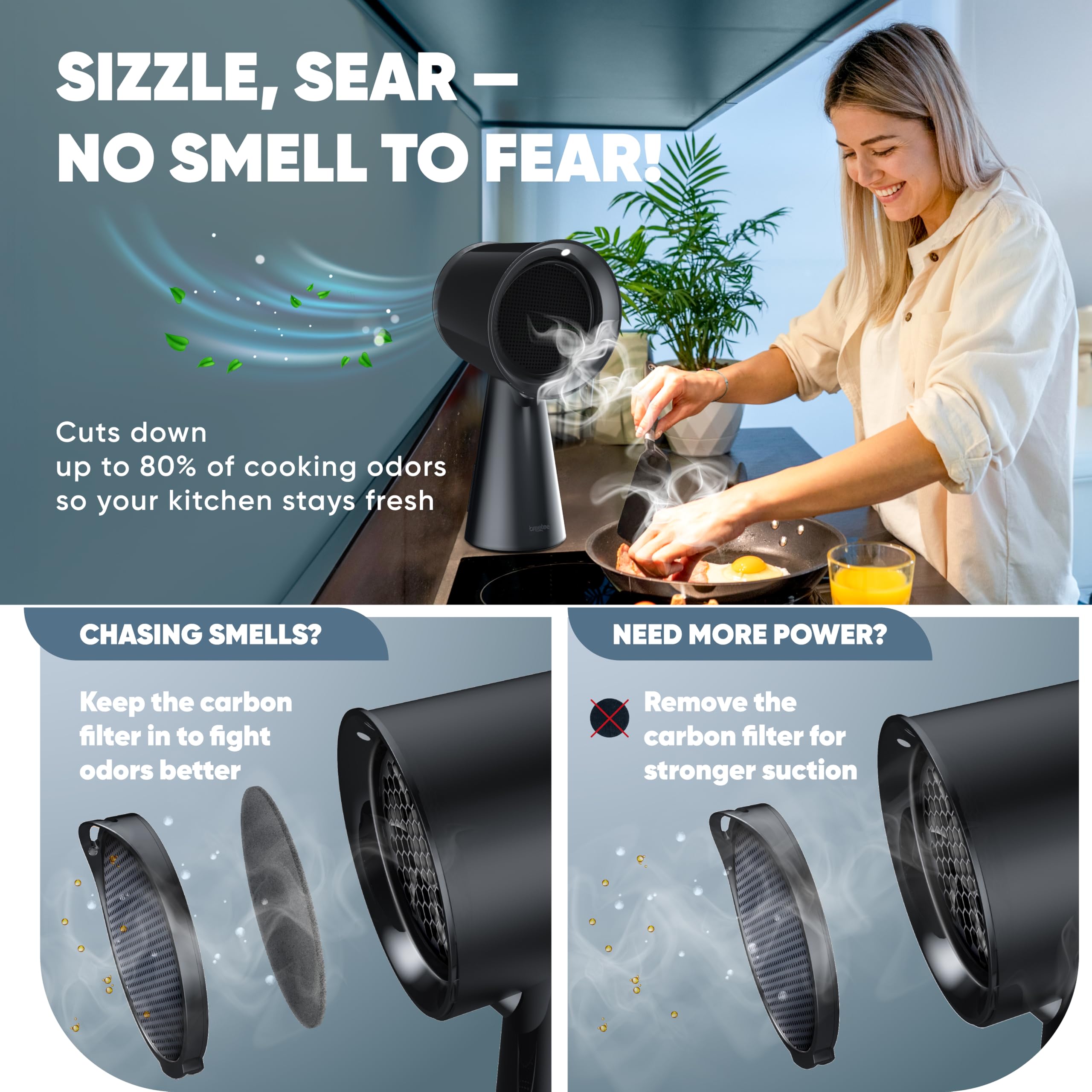 Campana extractora portátil para cocina, potente campana de succión de 3 velocidades con doble filtro, ventilador de escape de cocina con filtros de carbono para caravanas, cocina de olla 4