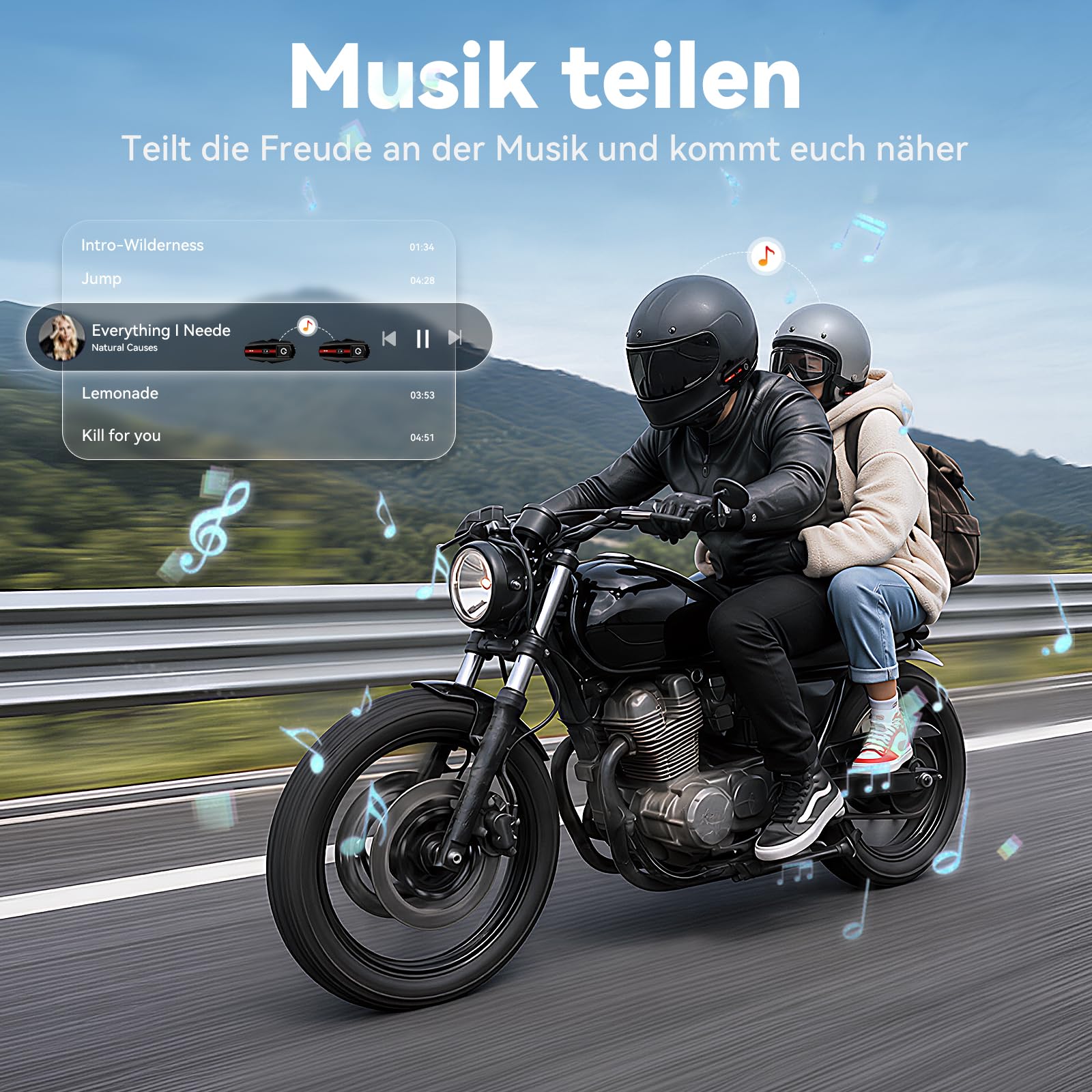 X2 Motorrad Intercom Bluetooth 5.4, 1000m Kommunikation für 2 Fahrer | Helm Headset, Dual-Chip Bluetooth 5.4, Audio-Multitasking, Musik Sharing, 1000mAh Akku, DSP & CVC, 40mm Hi-Fi