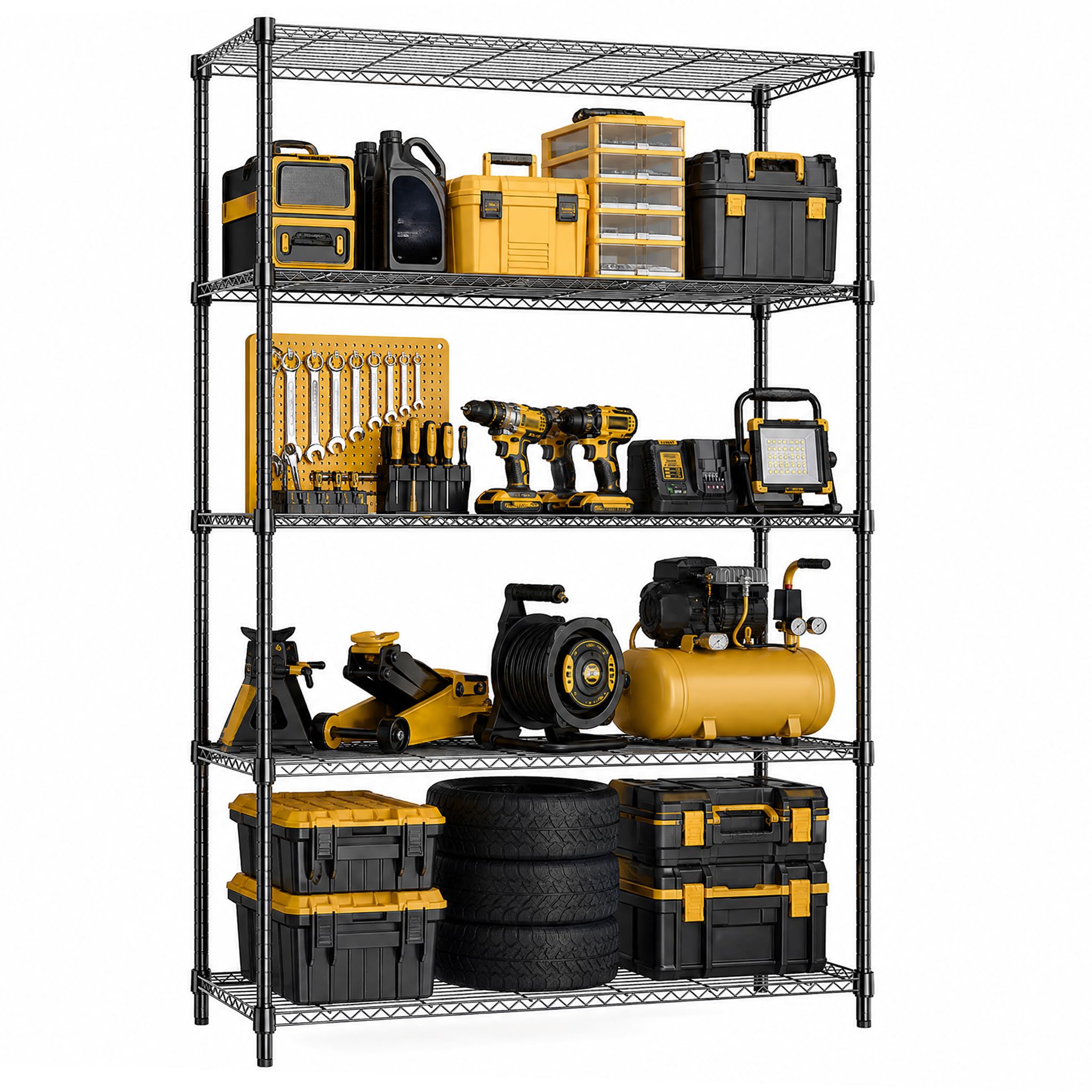 M MZG Storage Shelves 5 Tier Heavy Duty Metal Storage Unit With Height Adjustable Shelves and Wheel 794.5 kg Load Weight Organizer for Garage, Laundry, Kitchen 40 x 115 x 178.7 cm Black