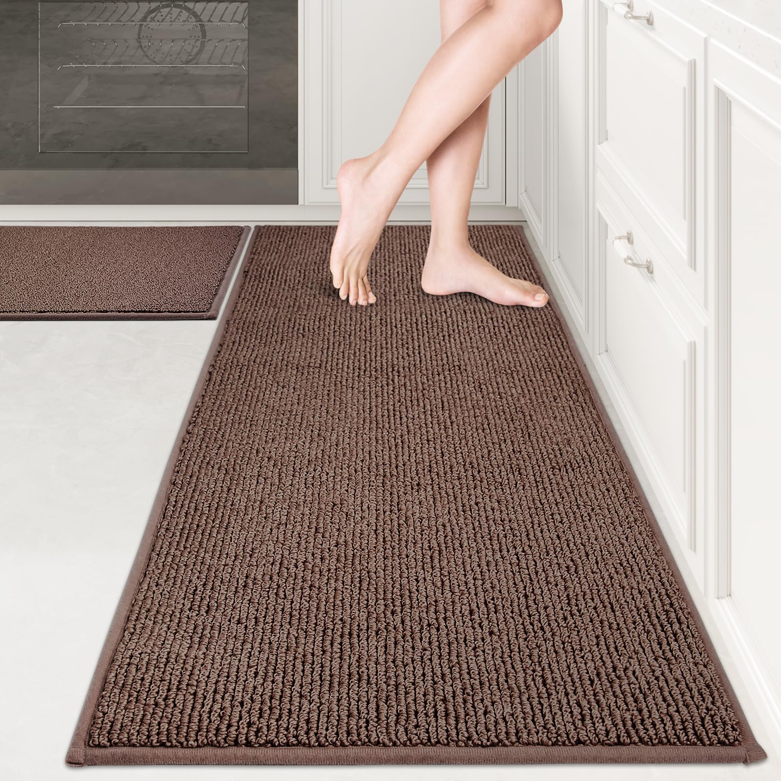 PURRUGS Machine Washable Kitchen Rug Set [2 PCS] (24" x 36"+ 24" x 60"), Non-Slip/Skid Kitchen Runner Rugs & Floor Mats, Super Absorbent Soft Area