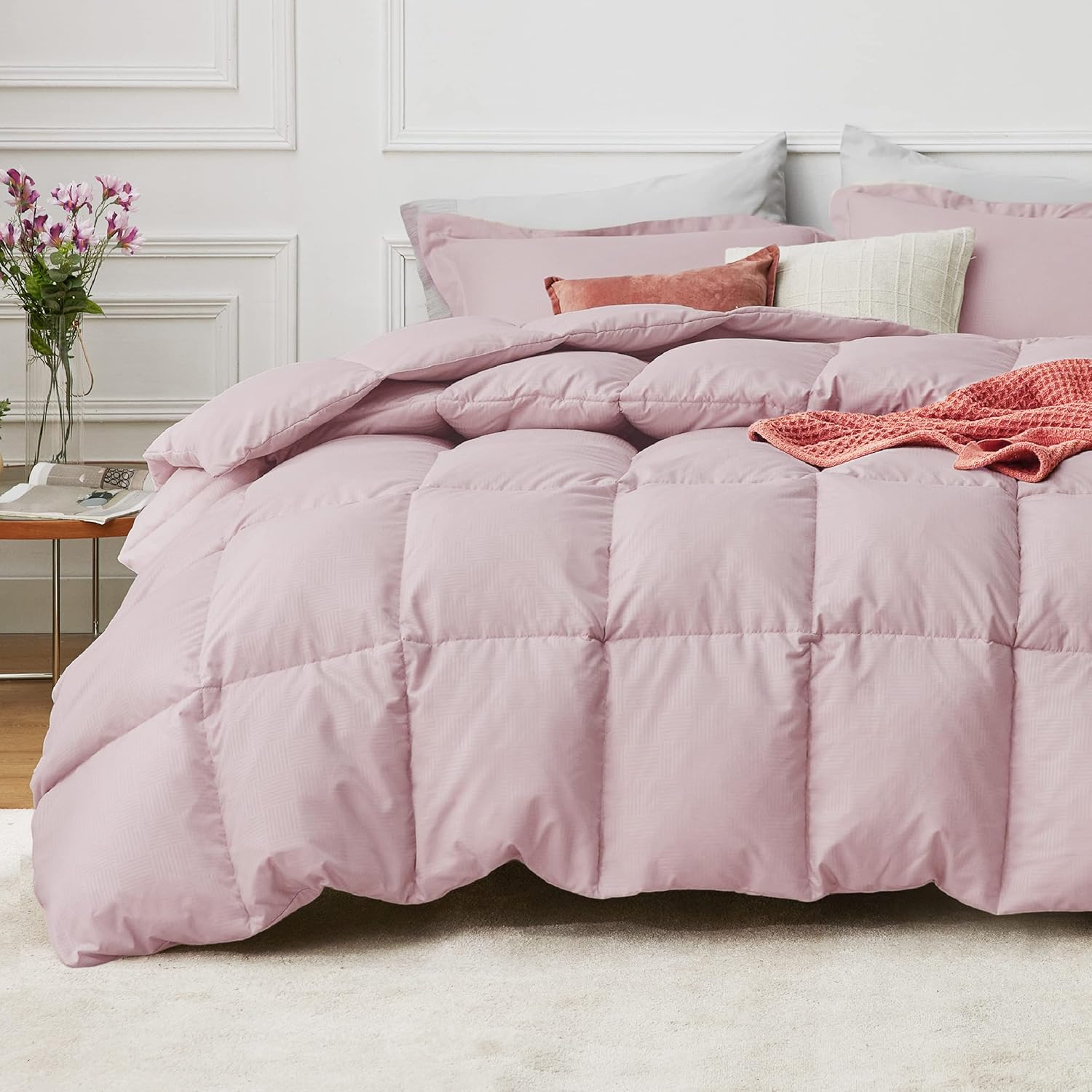 BEDSURE Queen Comforter Sets Pink Basket Weave Pattern