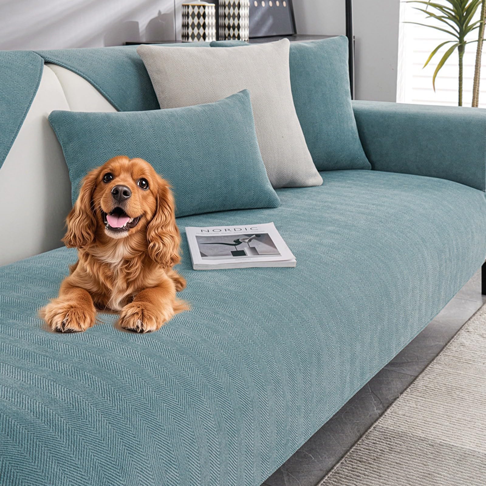 Genérico Manta Cubre Sofá Chenille 1-5 Plazas - Antideslizante Lavable, Protector De Sofá para Perros Y Gatos Anti-ArañAzos, Apt para Todas Las Estaciones(Blue 2,110x210cm)